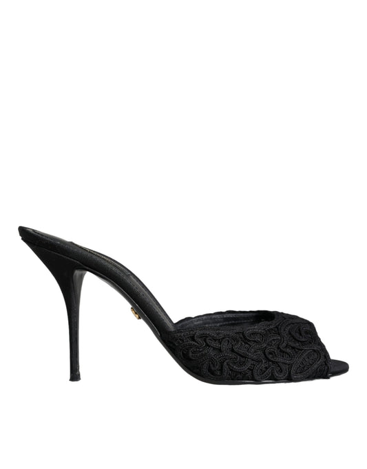 Dolce & Gabbana Schwarz Keira Cordonetto Heels Rutschen Schuhe