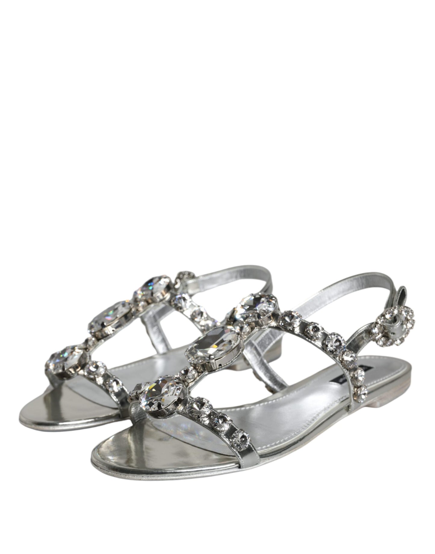 Dolce & Gabbana Silber Kristall Sandalen Flats Flip Flops Schuhe