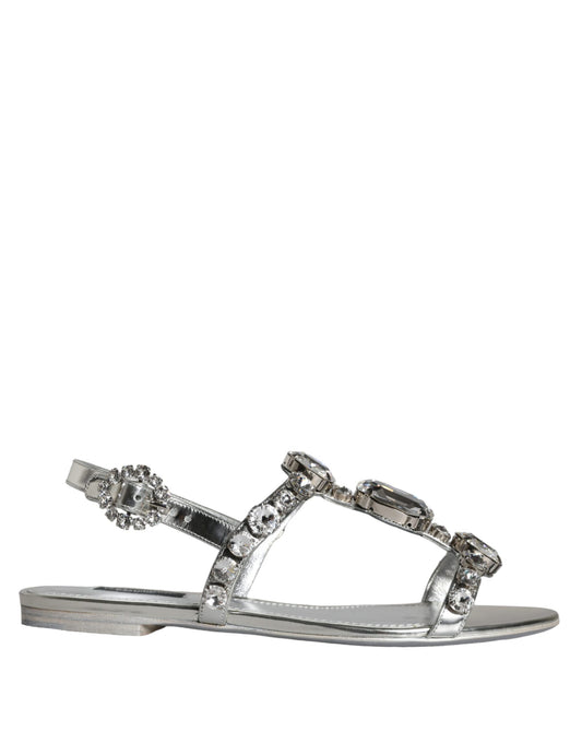 Dolce & Gabbana Silber Kristall Sandalen Flats Flip Flops Schuhe