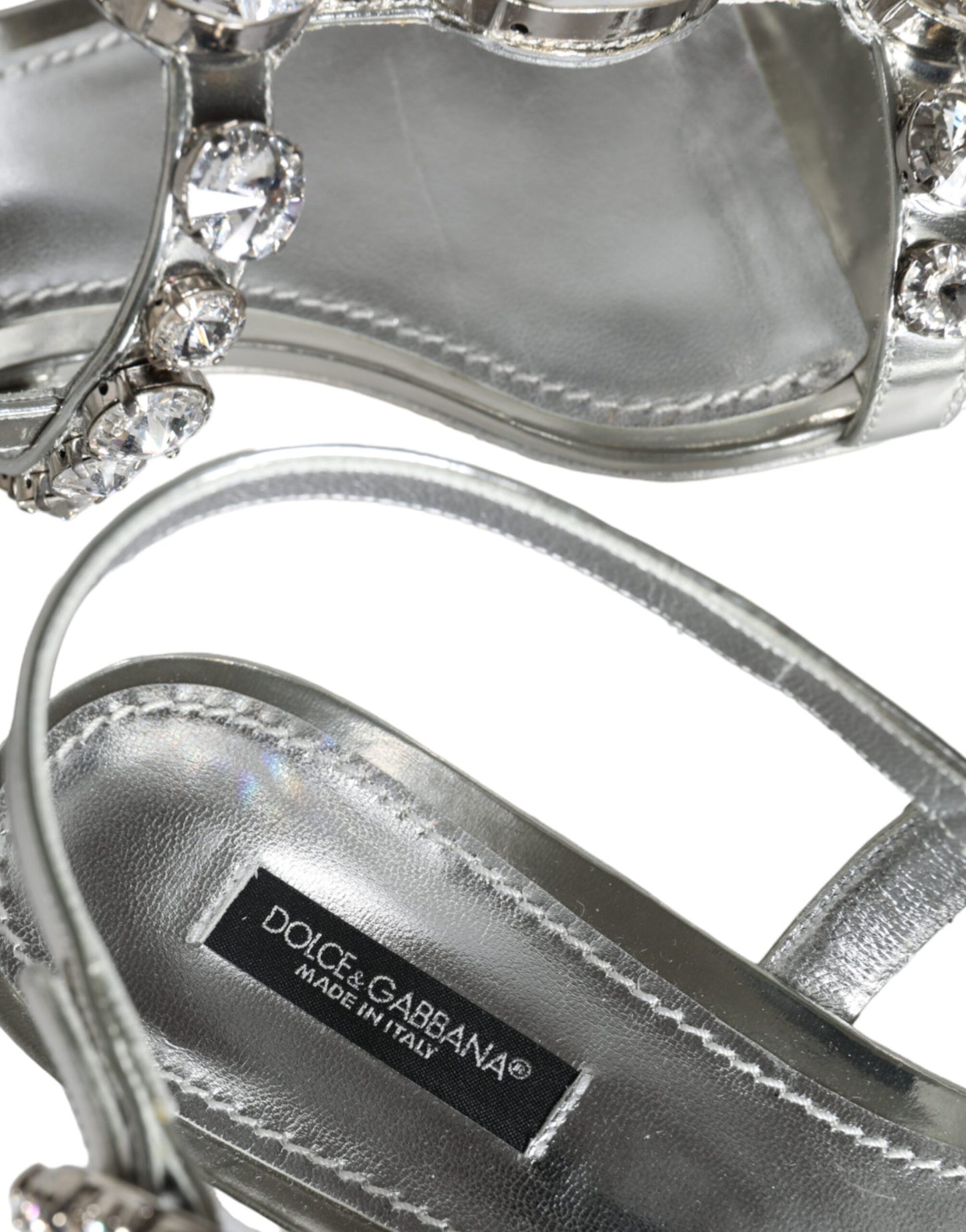 Dolce & Gabbana Silber Kristall Sandalen Flats Flip Flops Schuhe