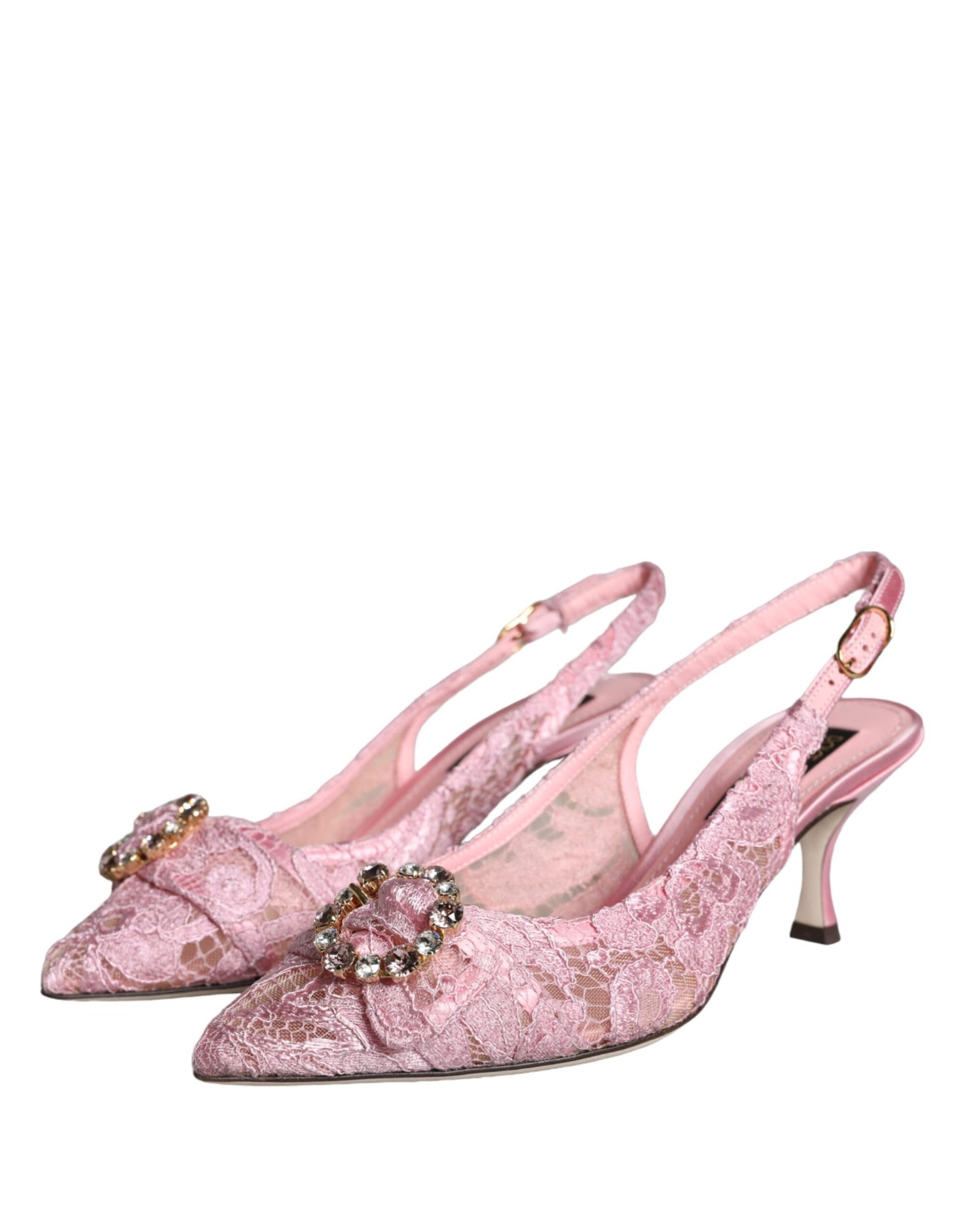 Dolce & Gabbana Rosa Taormina Spitze Kristall Absatz Slingbacks Schuhe