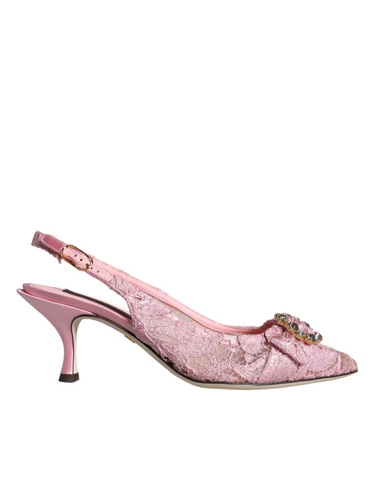 Dolce & Gabbana Rosa Taormina Spitze Kristall Absatz Slingbacks Schuhe