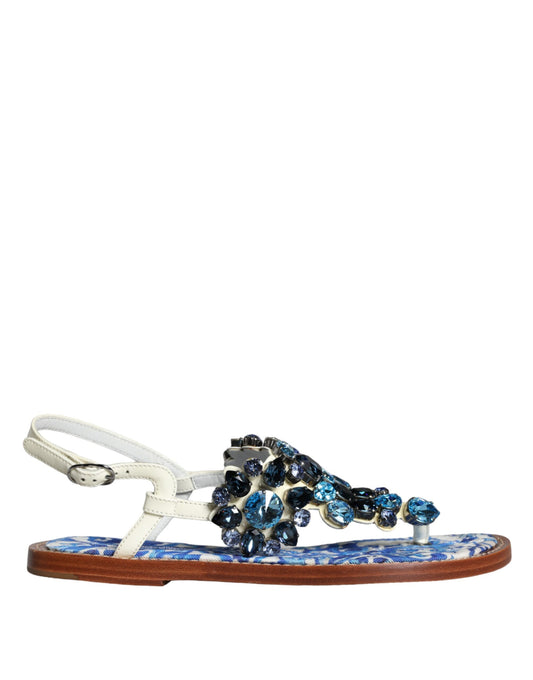 Dolce & Gabbana Multicolor Leder Kristalle Flats Sandalen Schuhe