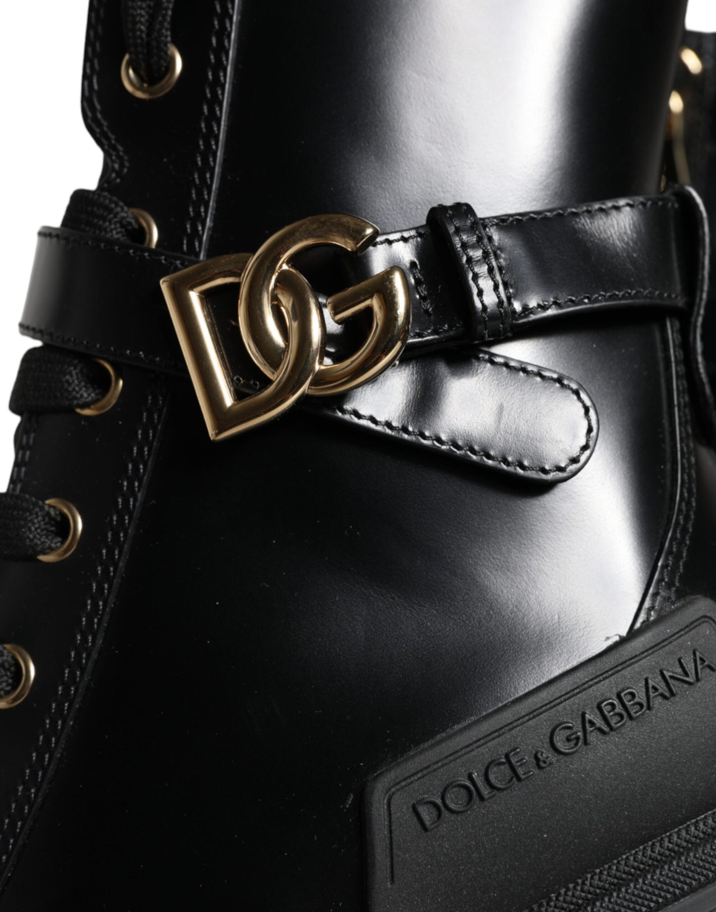 Dolce & Gabbana Schwarzes Kalbsleder Logo Trekking Biker Stiefel Schuhe