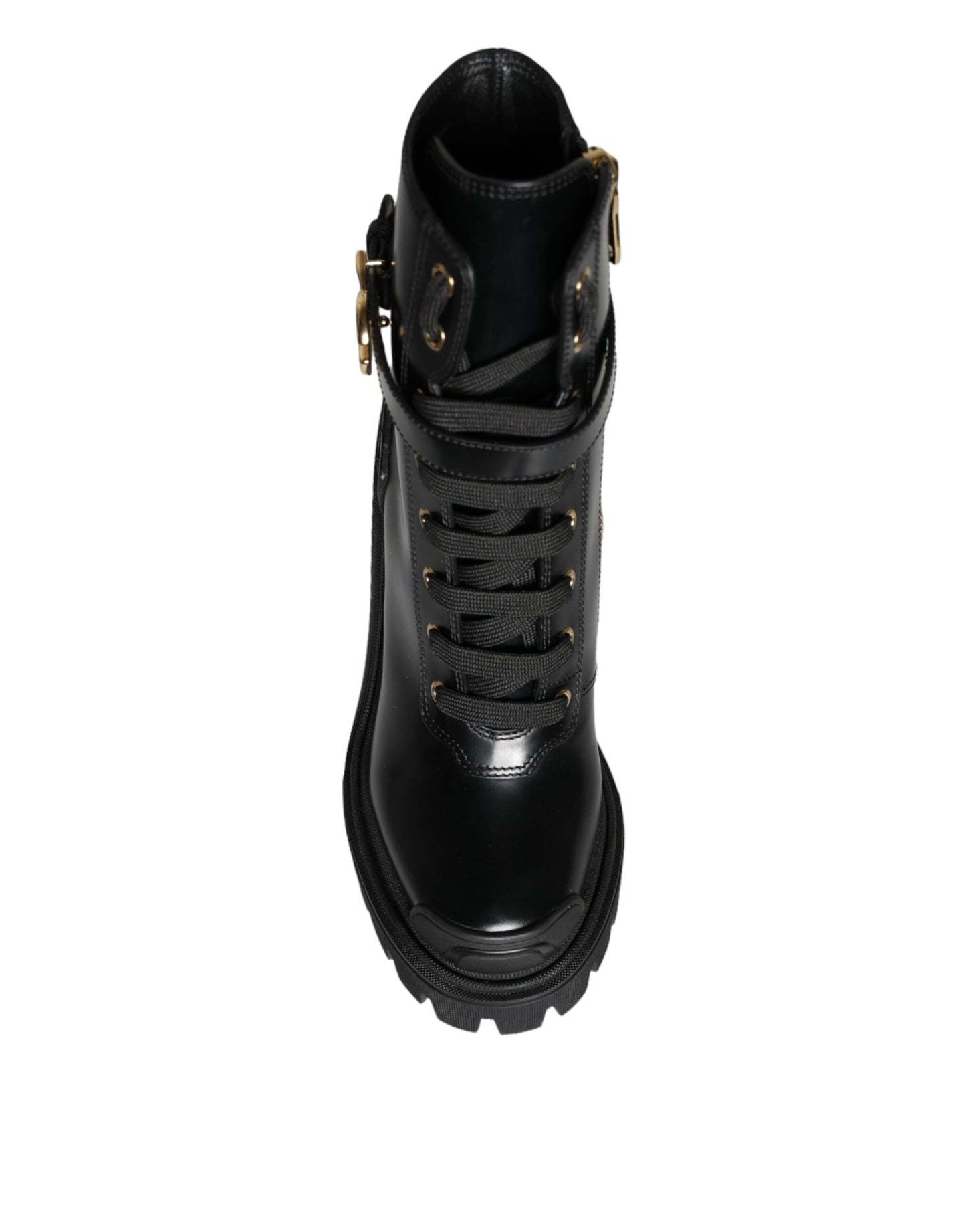 Dolce & Gabbana Schwarzes Kalbsleder Logo Trekking Biker Stiefel Schuhe