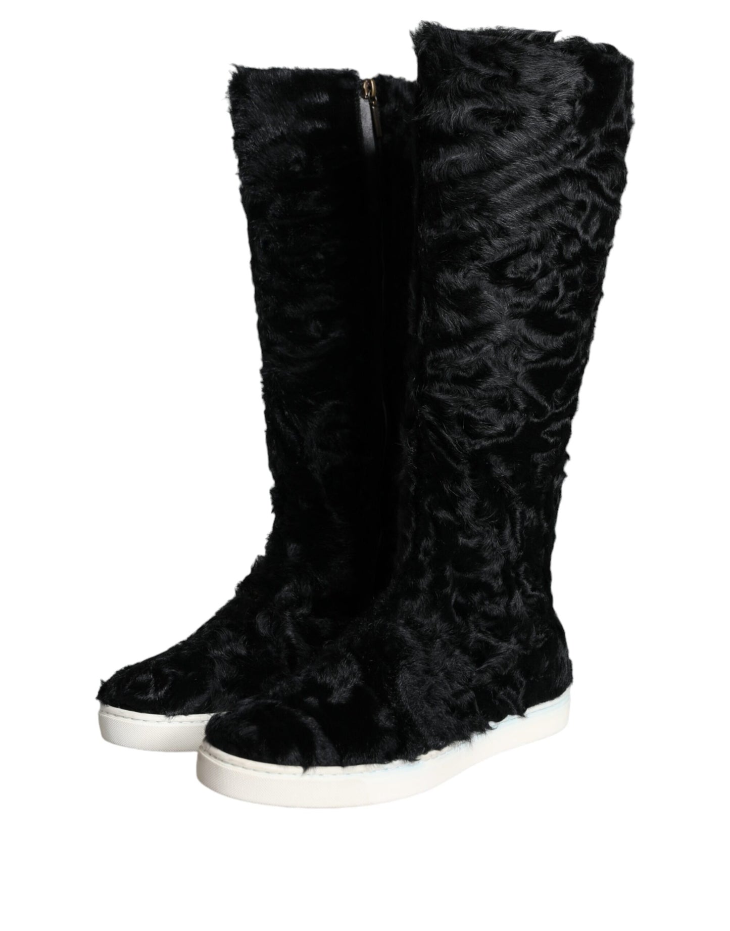 Dolce & Gabbana Schwarz Xiangao Lammfell Leder Stiefel Schuhe