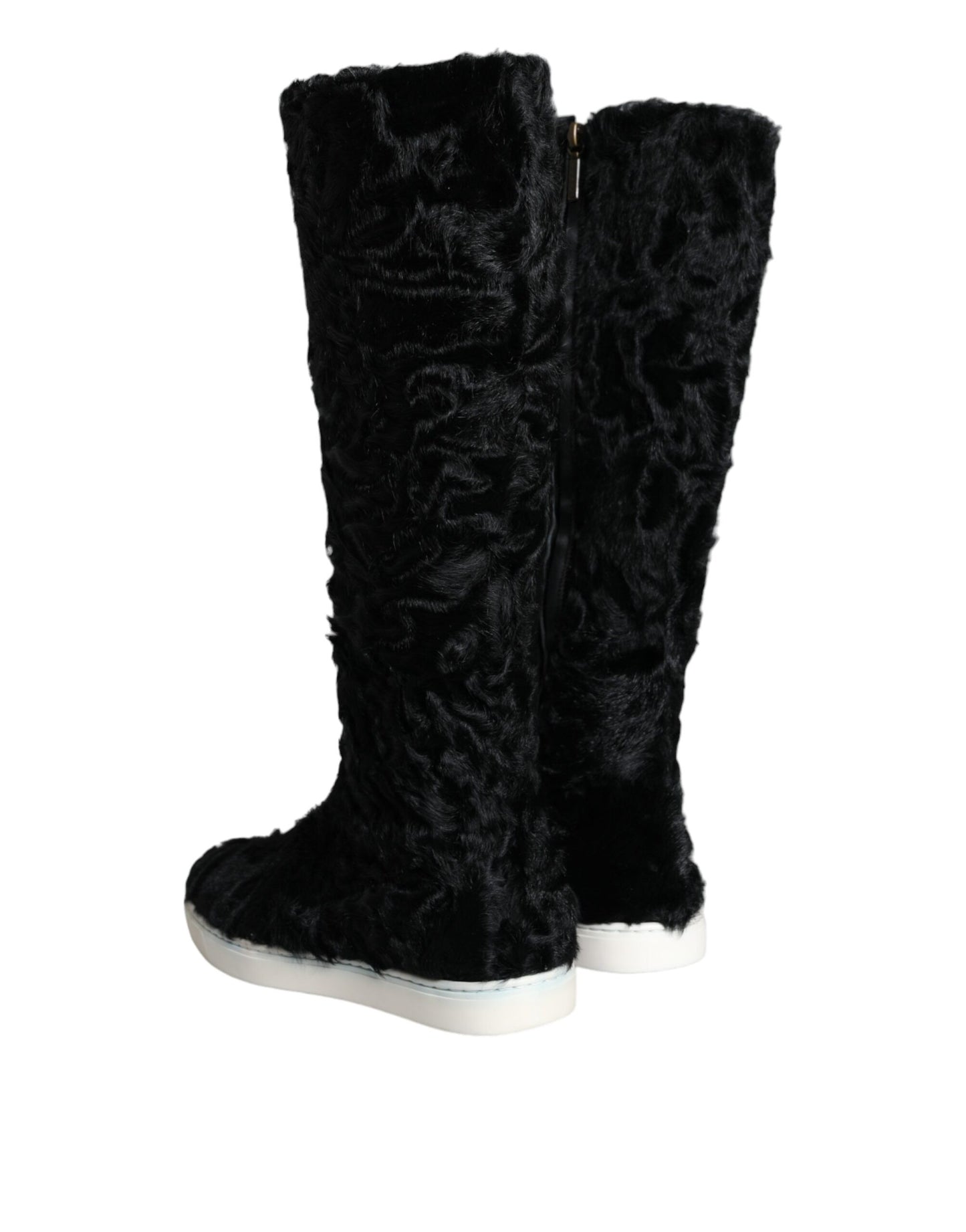 Dolce & Gabbana Schwarz Xiangao Lammfell Leder Stiefel Schuhe