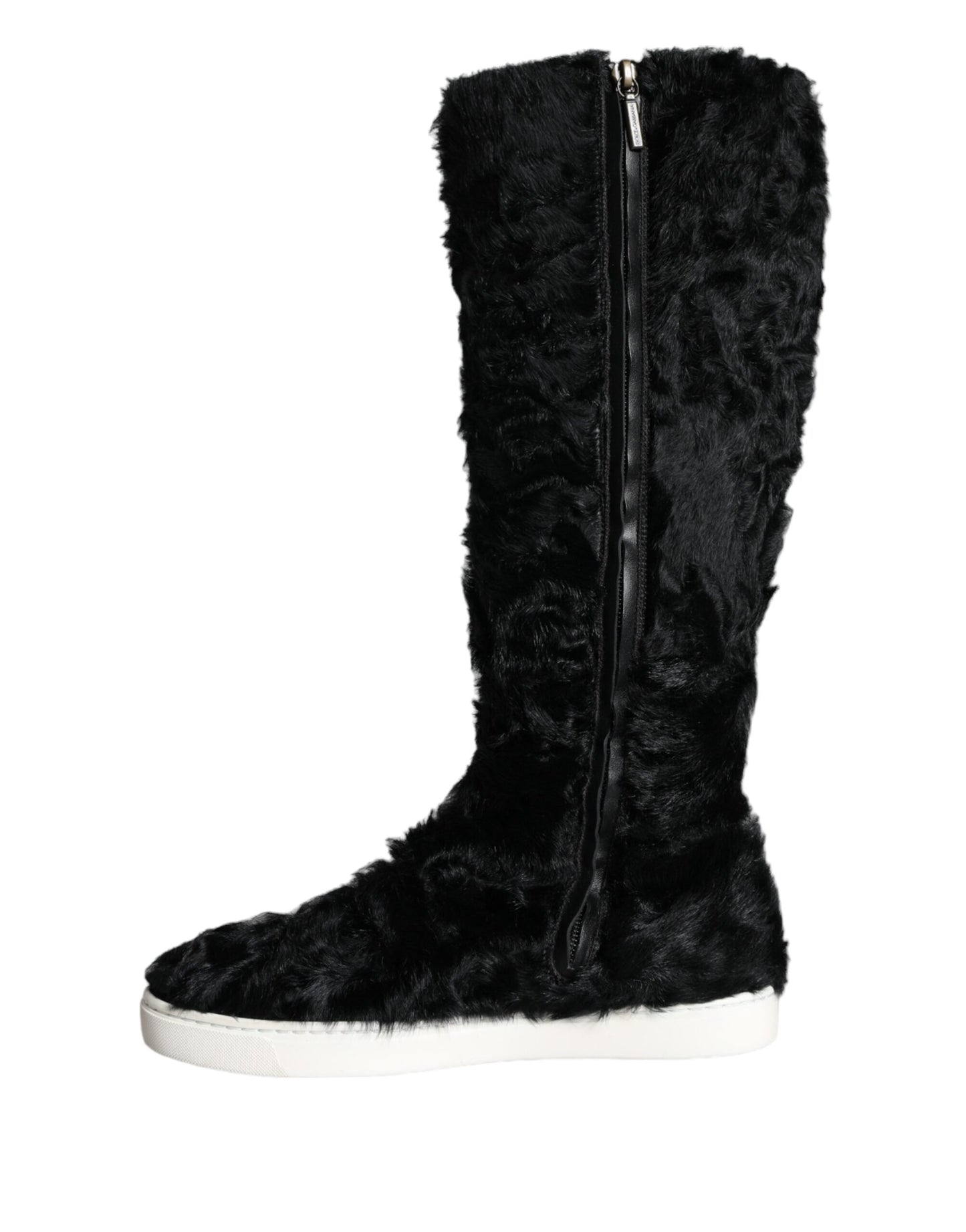 Dolce & Gabbana Schwarz Xiangao Lammfell Leder Stiefel Schuhe