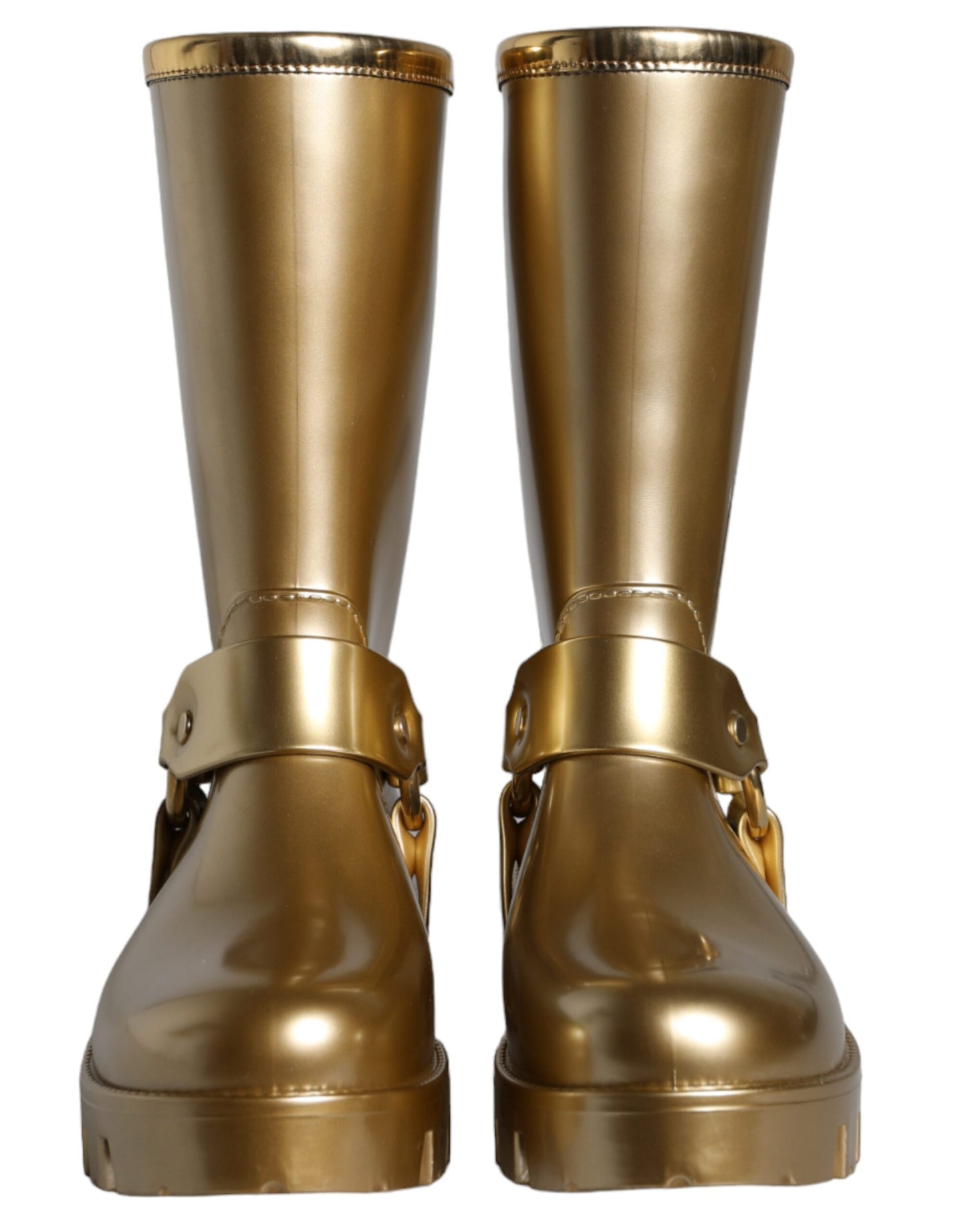 Dolce & Gabbana Metallic Gold Gummi PVC Regen Stiefel Schuhe