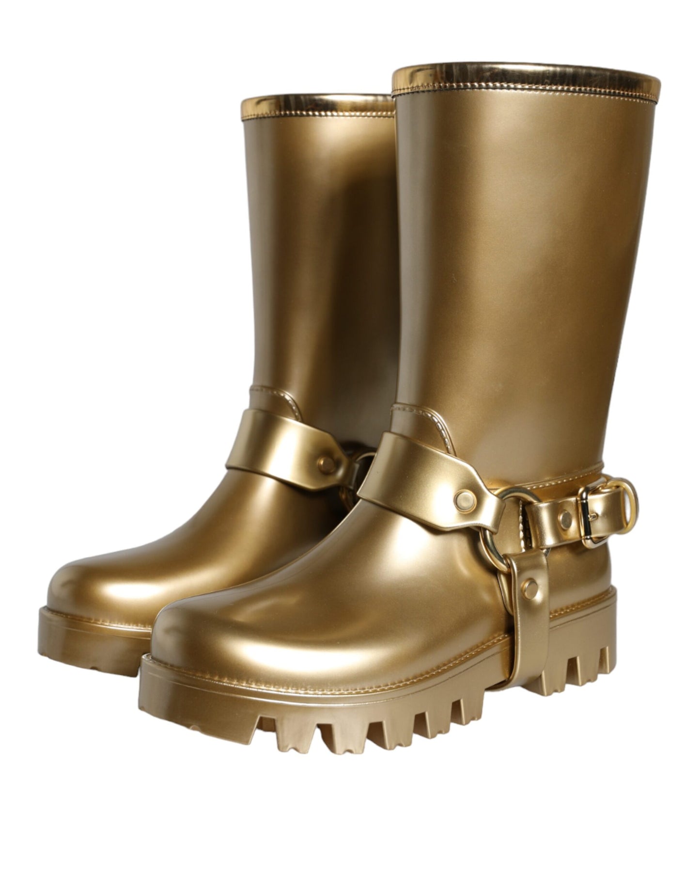 Dolce & Gabbana Metallic Gold Gummi PVC Regen Stiefel Schuhe