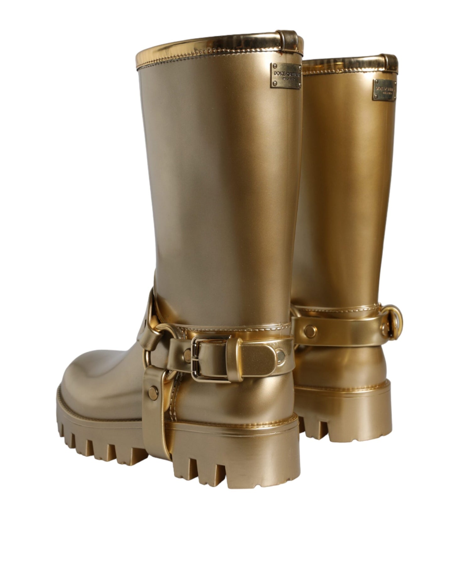 Dolce & Gabbana Metallic Gold Gummi PVC Regen Stiefel Schuhe