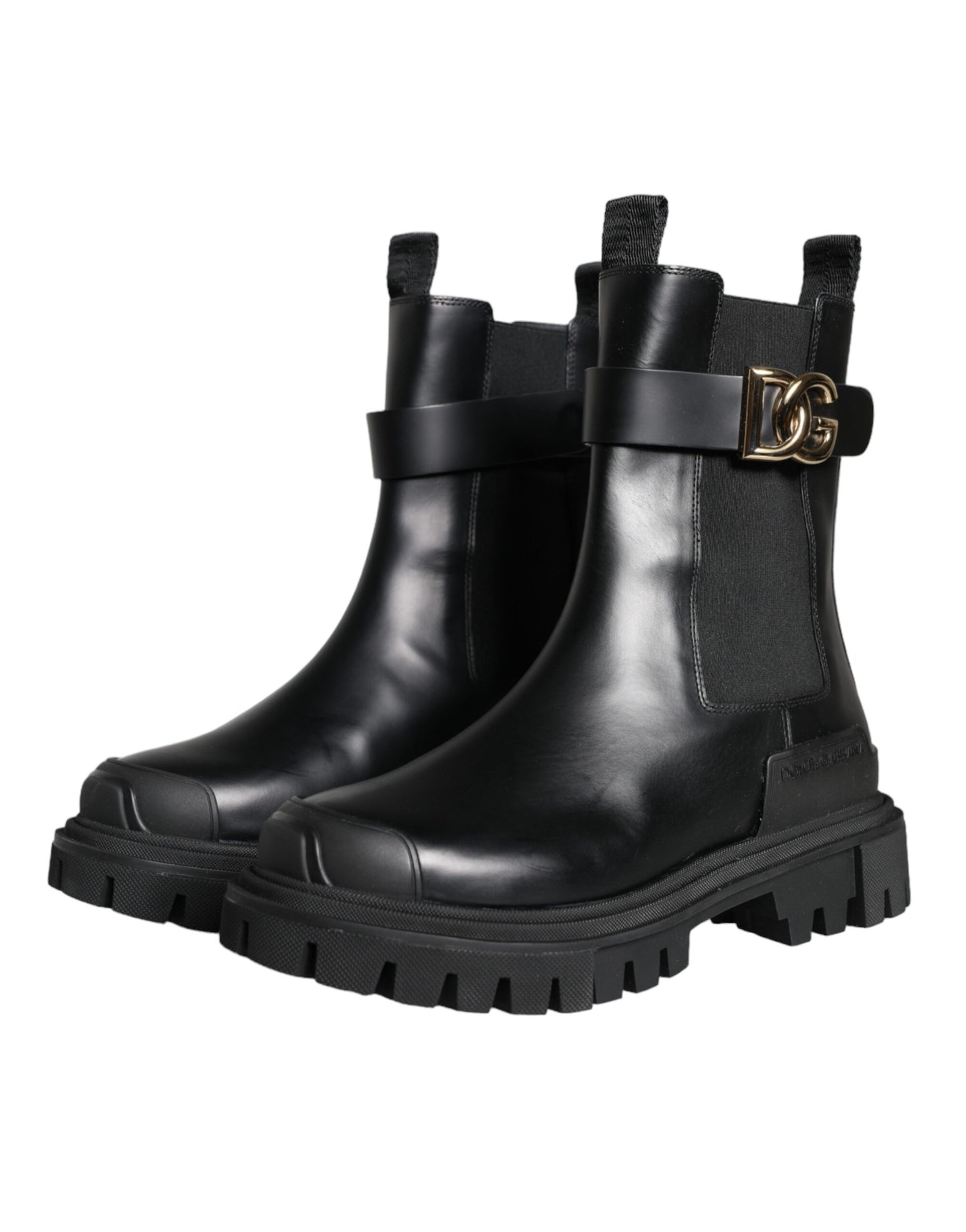 Dolce & Gabbana Schwarze Leder Combat Mid Calf Stiefel Schuhe