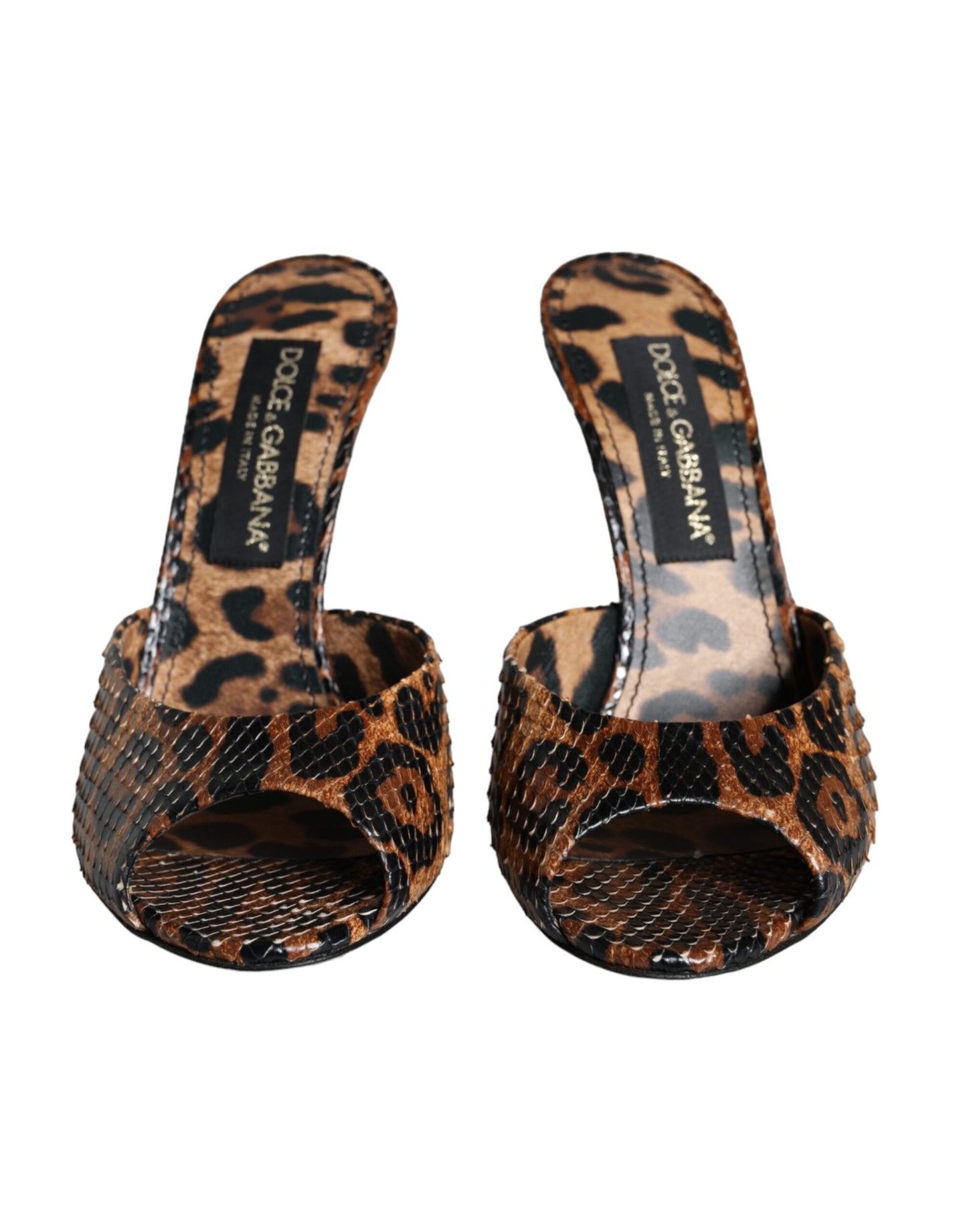 Dolce & Gabbana Braun Leopard Leder Rutschen Absätze Sandalen Schuhe