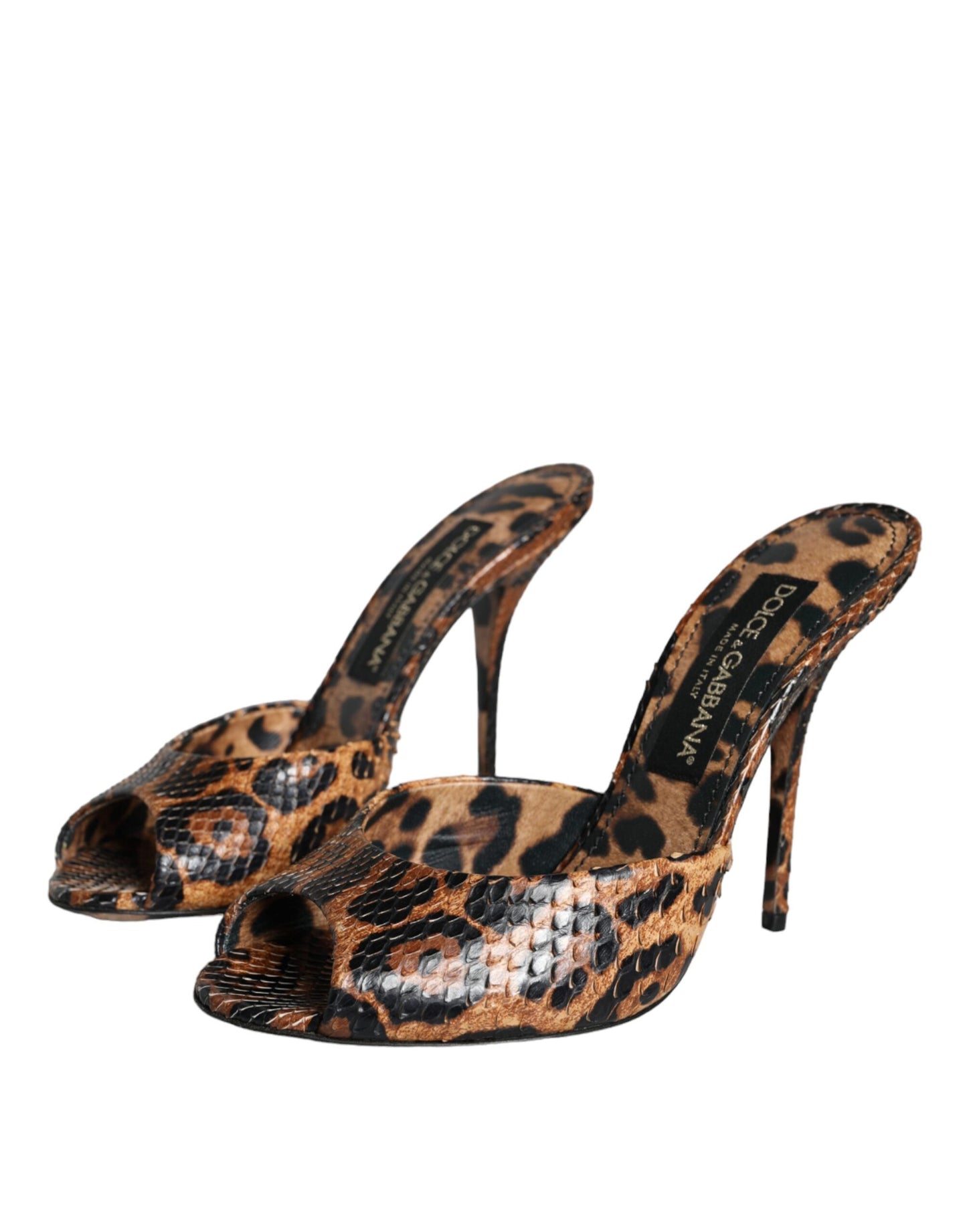 Dolce & Gabbana Braun Leopard Leder Rutschen Absätze Sandalen Schuhe