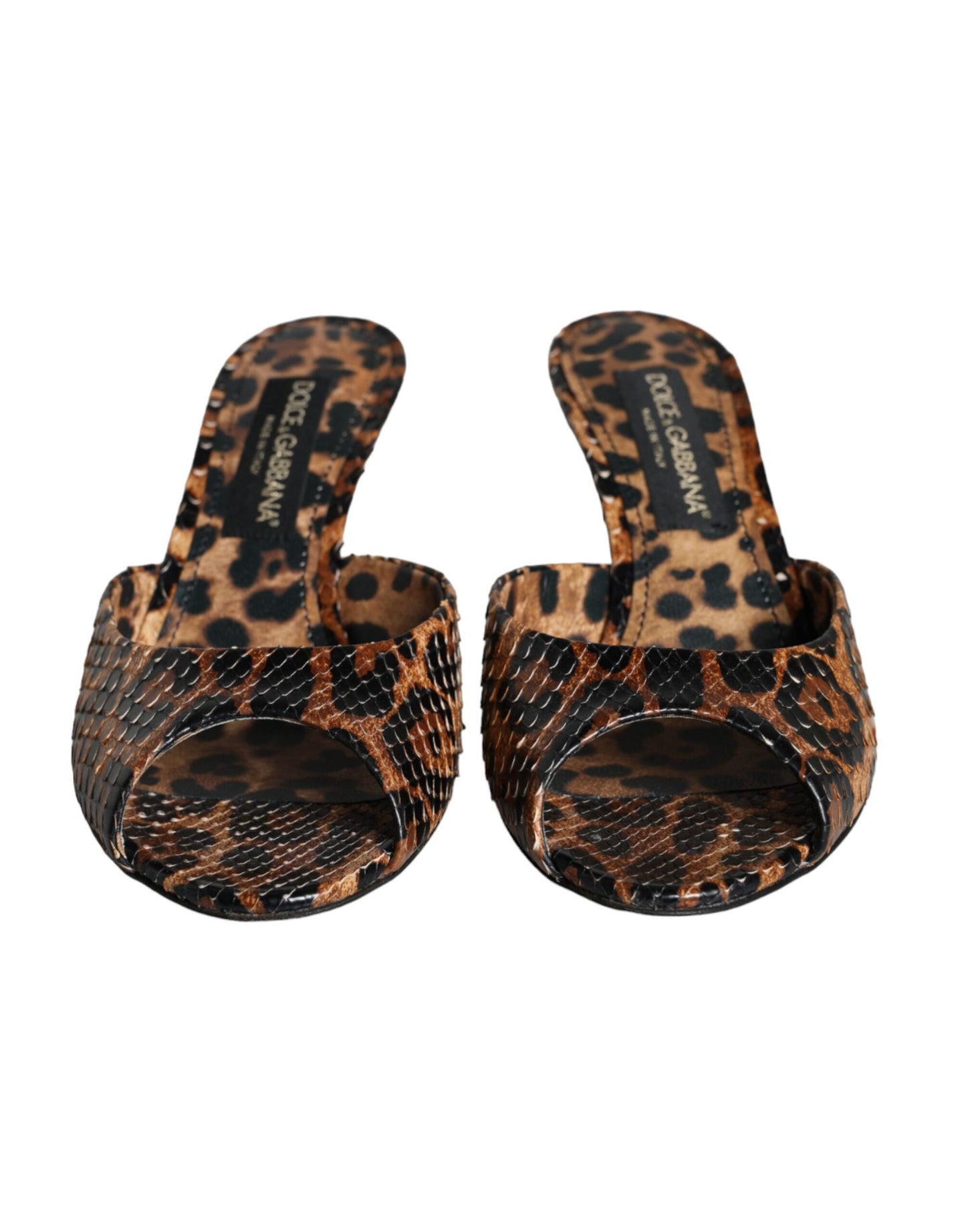 Dolce & Gabbana Braun Leopard Leder Rutschen Absätze Sandalen Schuhe