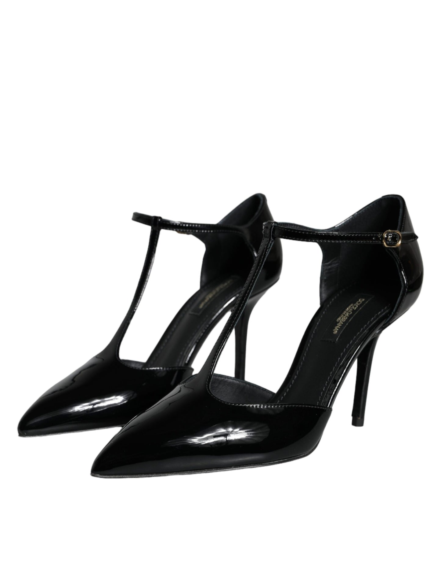 Dolce & Gabbana Schwarze Leder T-Riemen Stiletto High Heels Schuhe