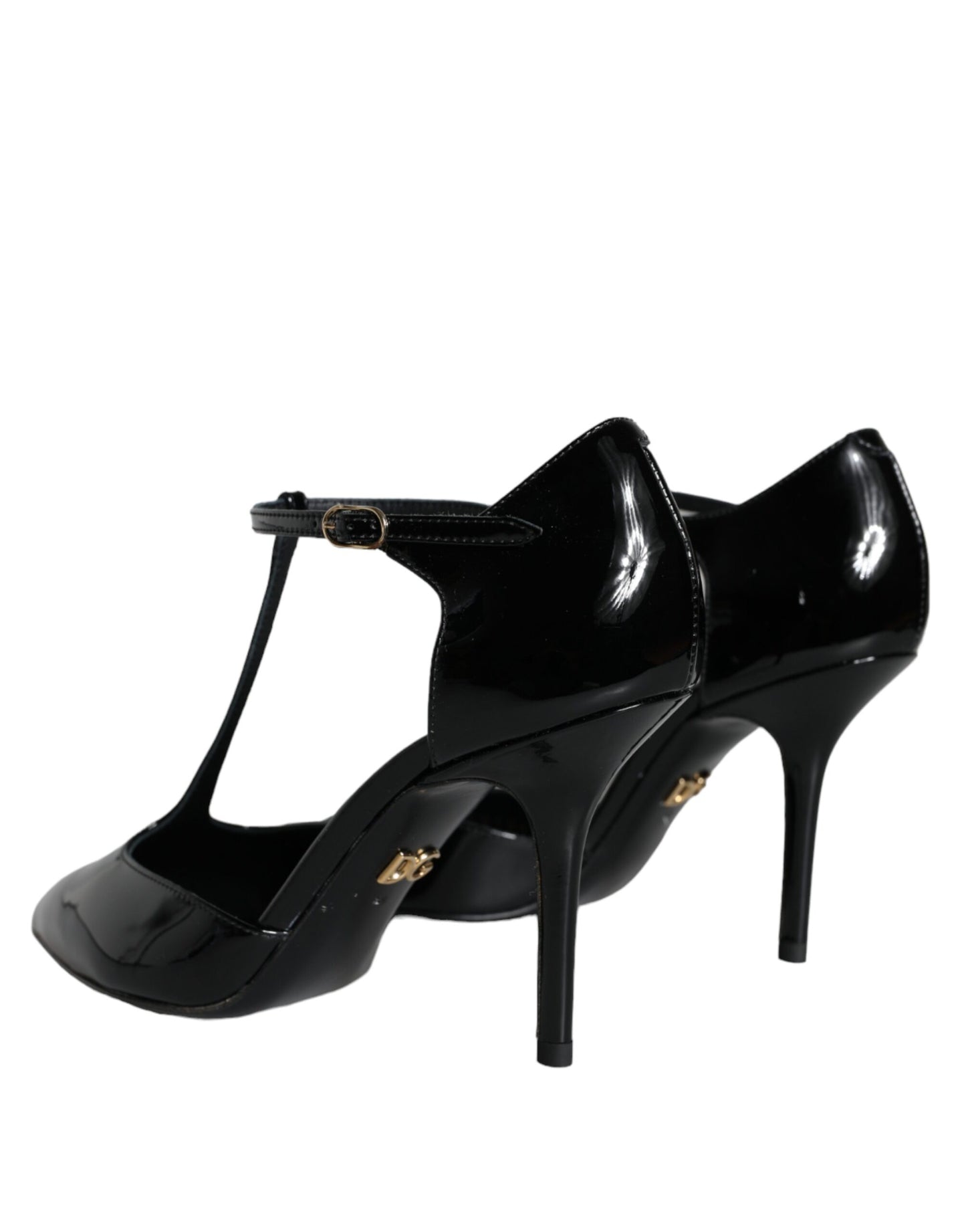 Dolce & Gabbana Schwarze Leder T-Riemen Stiletto High Heels Schuhe