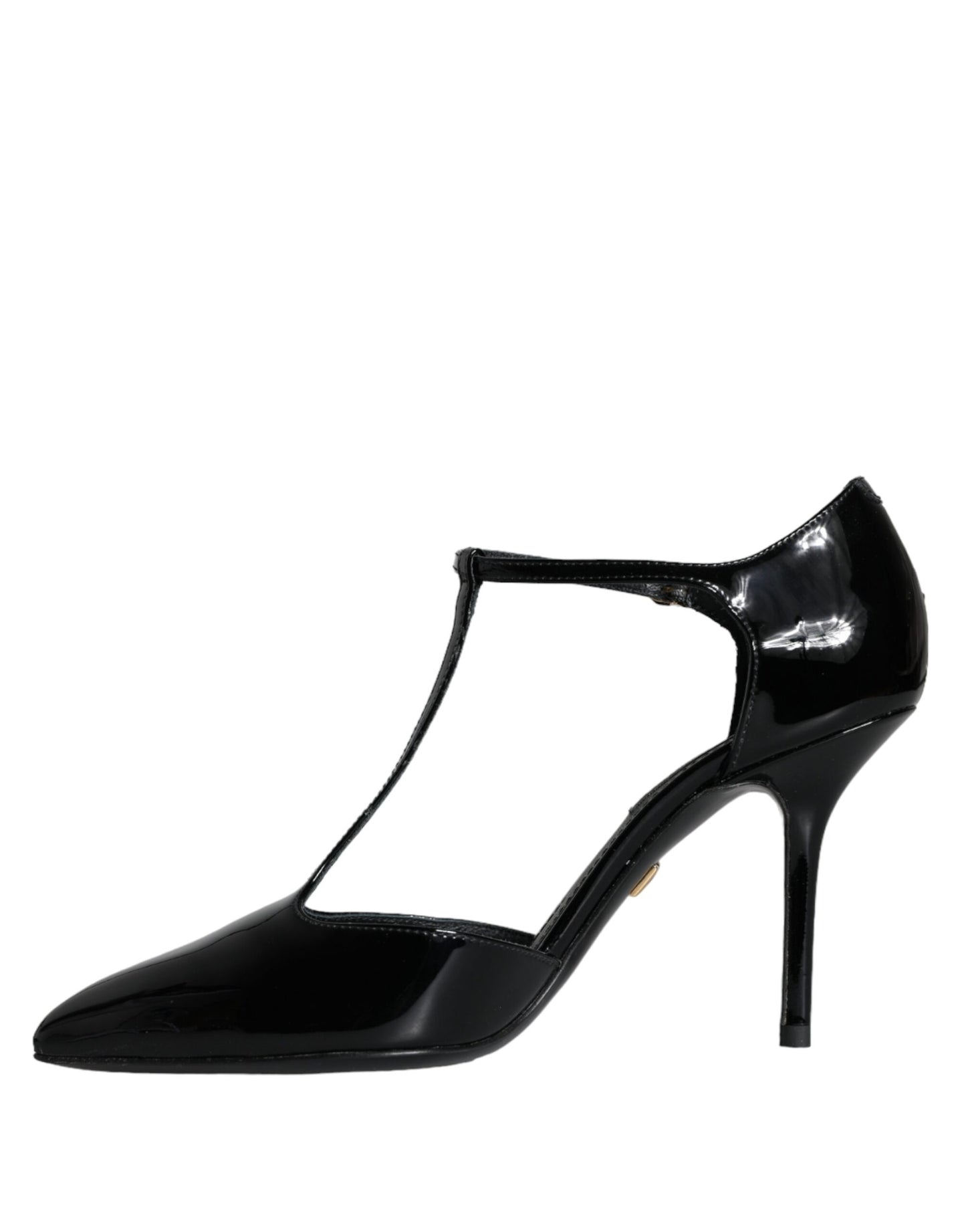 Dolce & Gabbana Schwarze Leder T-Riemen Stiletto High Heels Schuhe