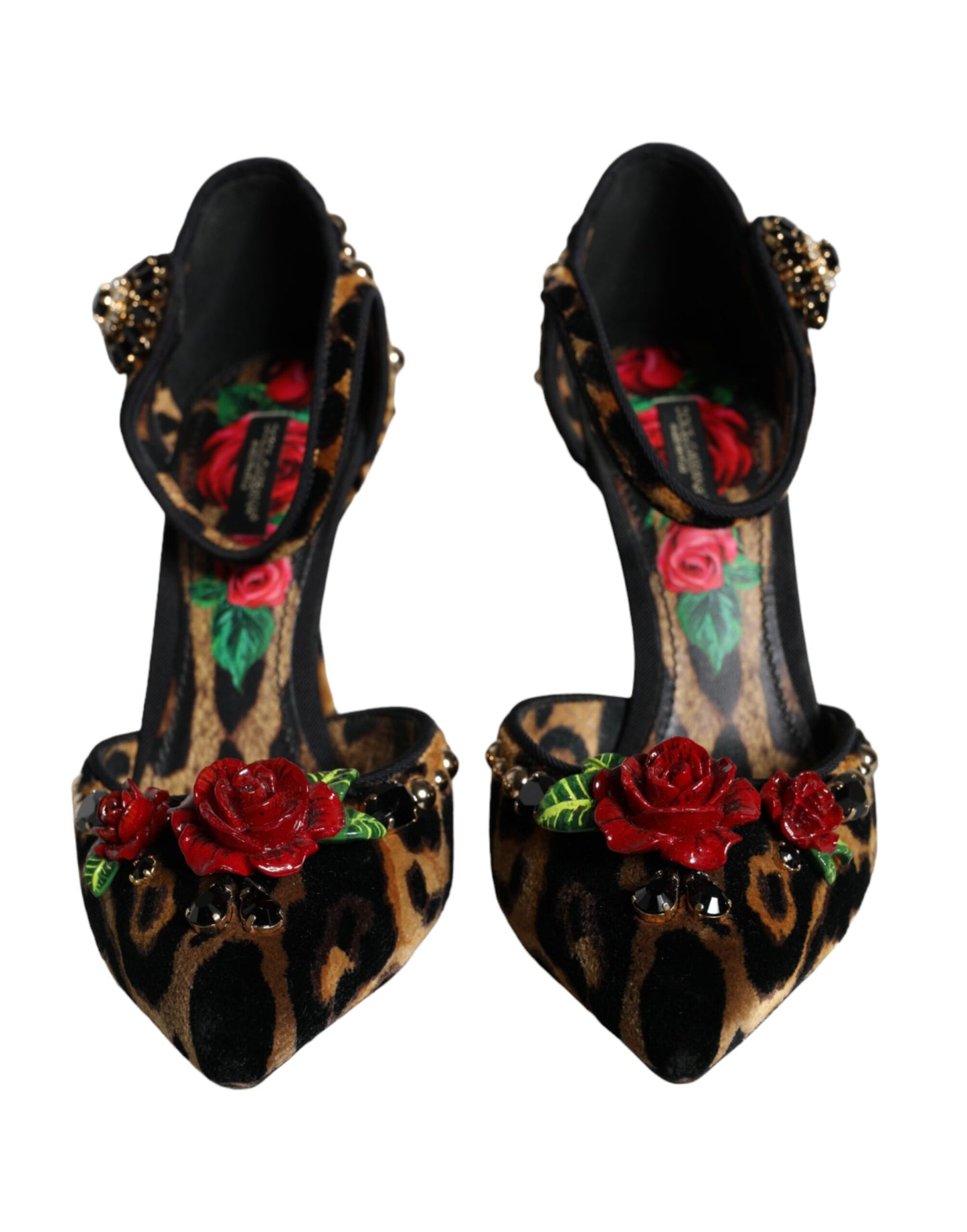 Dolce & Gabbana Braun Leopard Floral Crystal Ankle Strap Pumps Schuhe