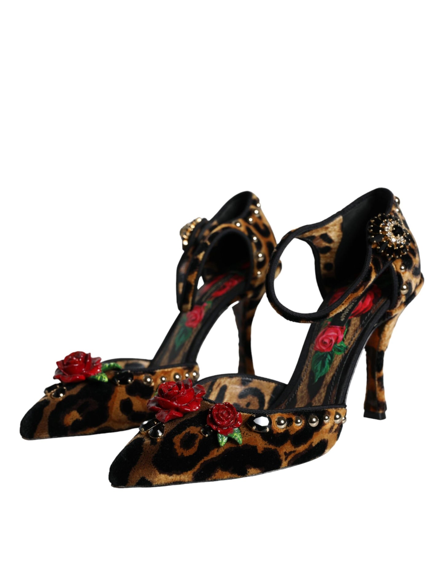 Dolce & Gabbana Braun Leopard Floral Crystal Ankle Strap Pumps Schuhe