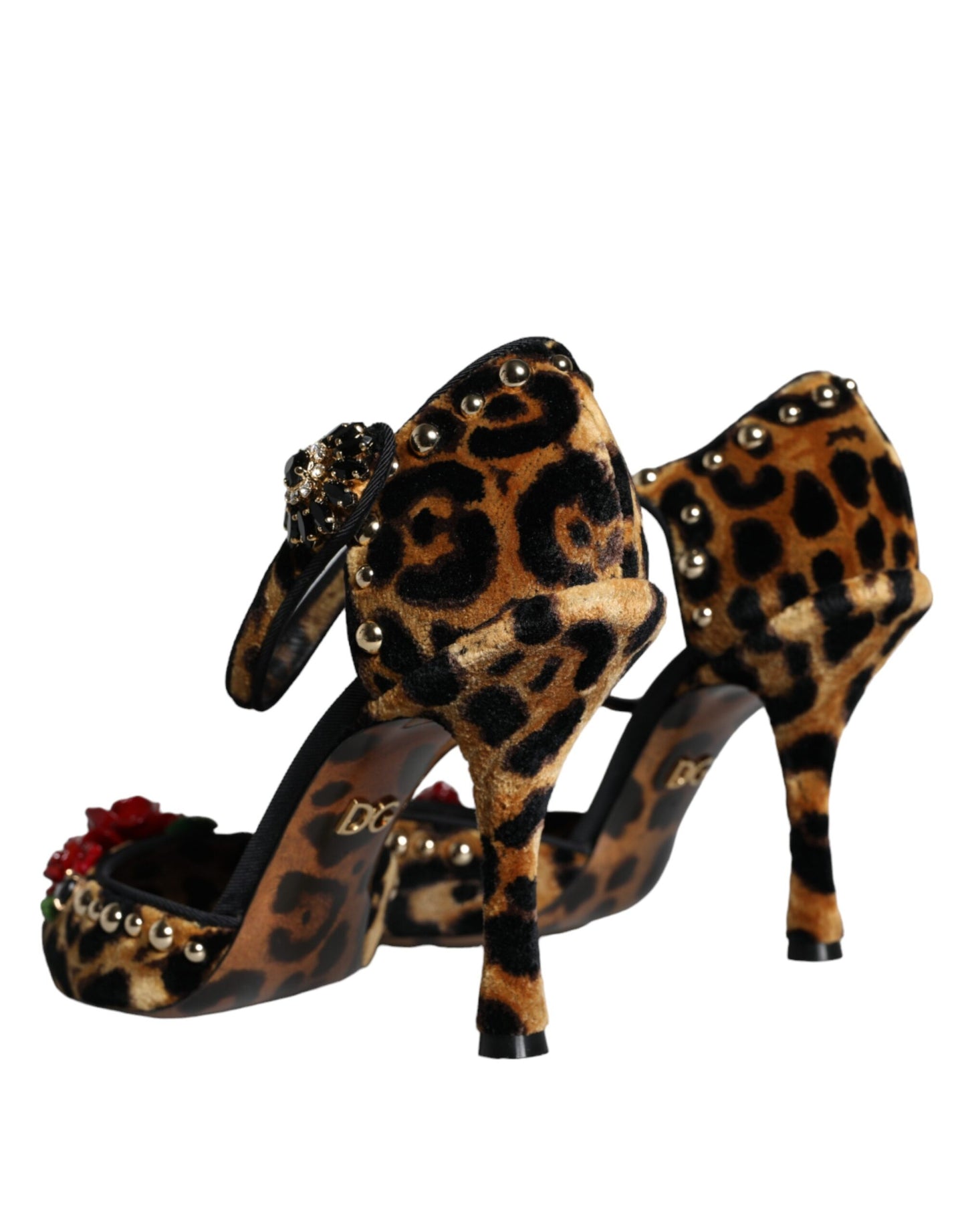 Dolce & Gabbana Braun Leopard Floral Crystal Ankle Strap Pumps Schuhe