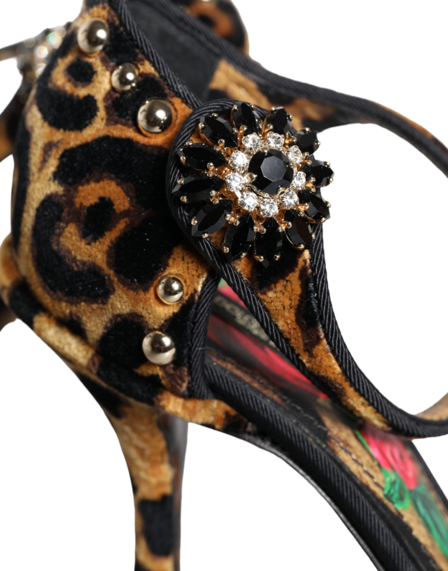 Dolce & Gabbana Braun Leopard Floral Crystal Ankle Strap Pumps Schuhe