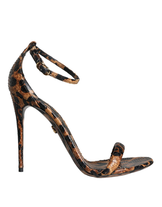 Dolce & Gabbana Braune Leopard Leder Riemchensandalen Schuhe