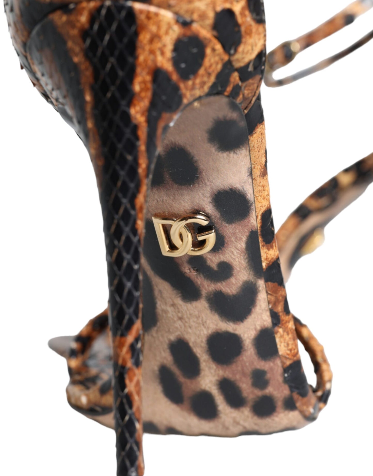 Dolce & Gabbana Braune Leopard Leder Riemchensandalen Schuhe