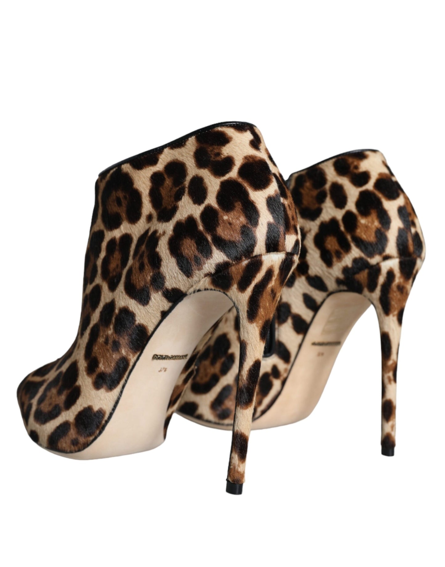 Dolce & Gabbana Braun Leopard Kalb Pelz Heels Stiefeletten Schuhe