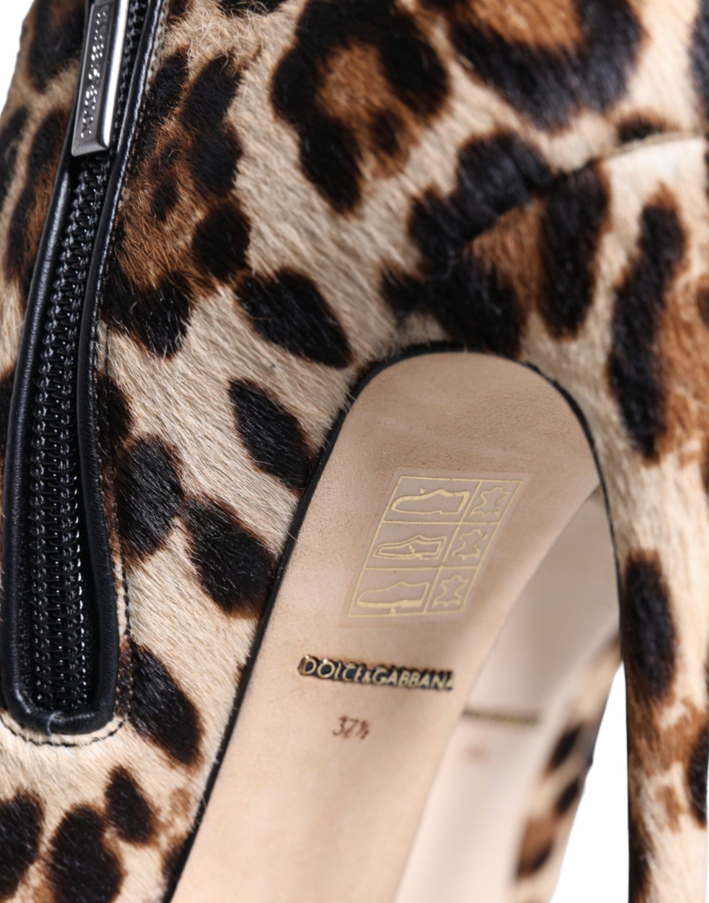 Dolce & Gabbana Braun Leopard Kalb Pelz Heels Stiefeletten Schuhe