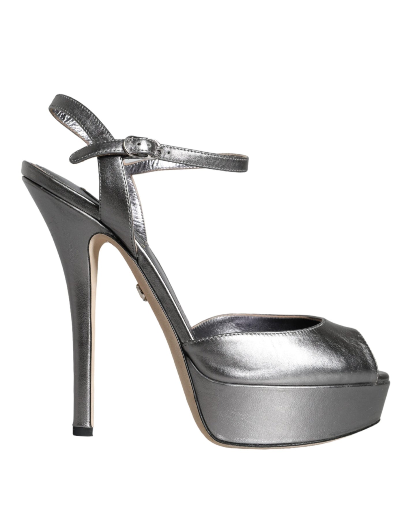 Dolce & Gabbana Metallic Silber Leder Keira Plateausandalen Schuhe