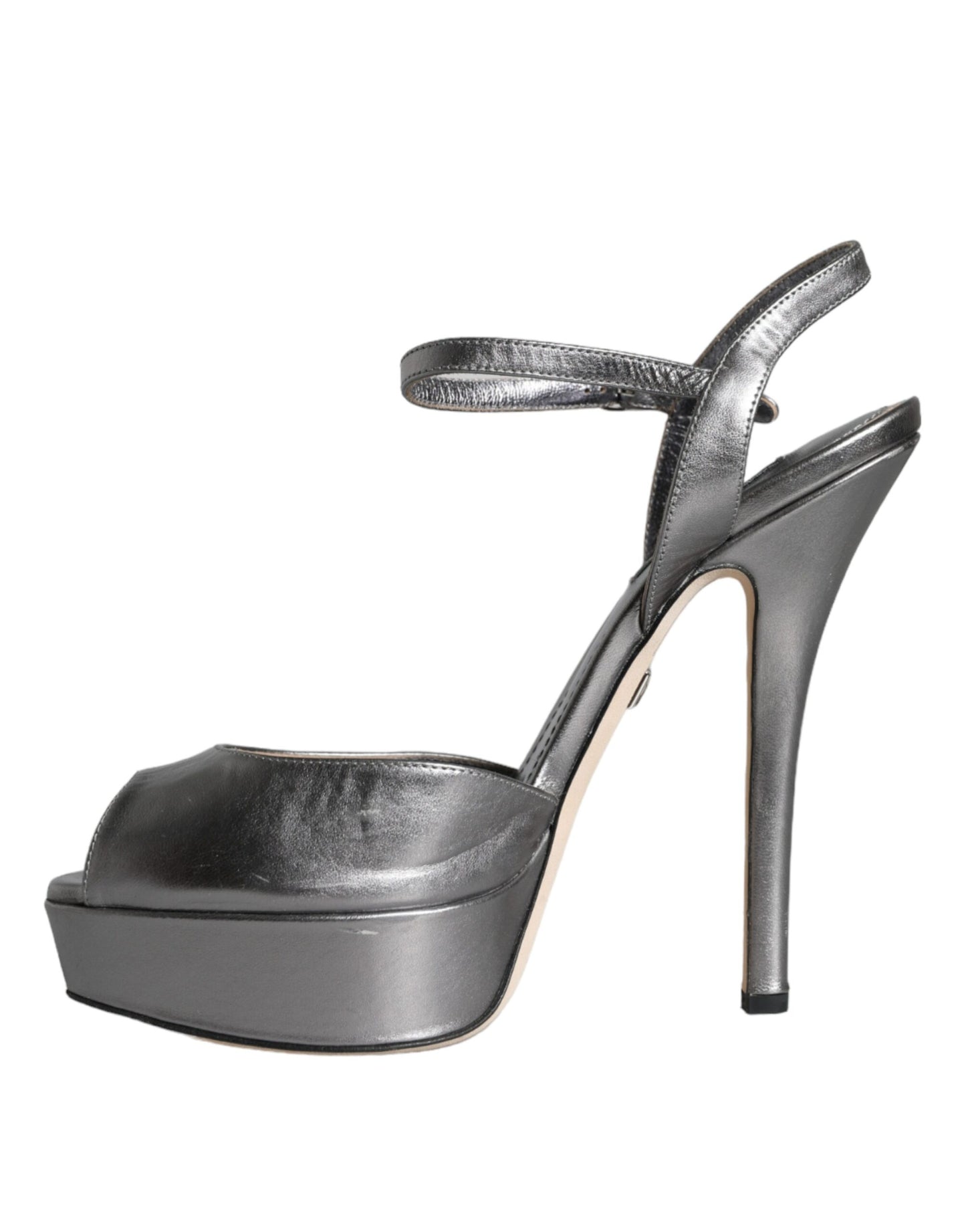 Dolce & Gabbana Metallic Silber Leder Keira Plateausandalen Schuhe