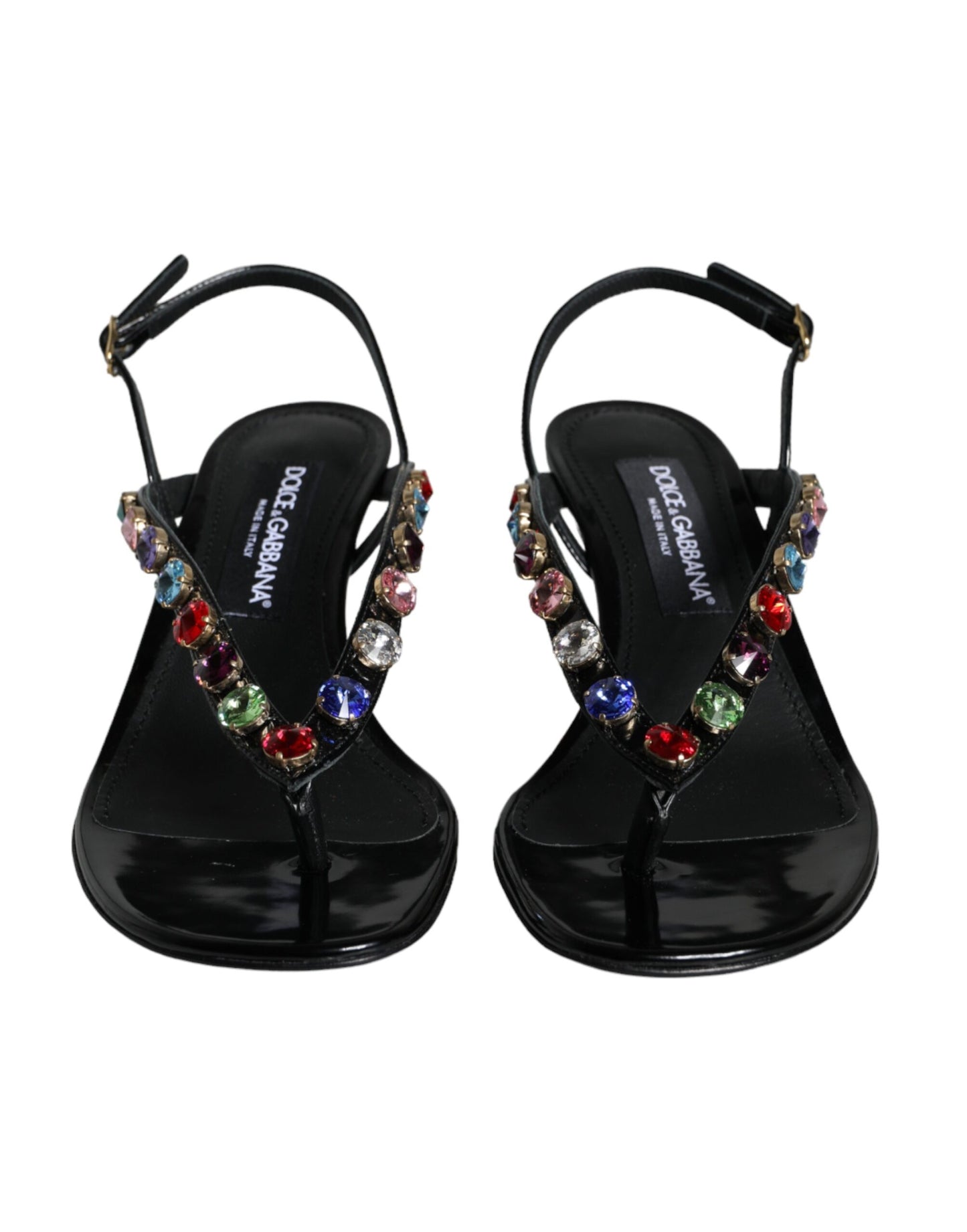 Dolce & Gabbana Schwarzes Leder Kristall Slingback Sandalen Schuhe