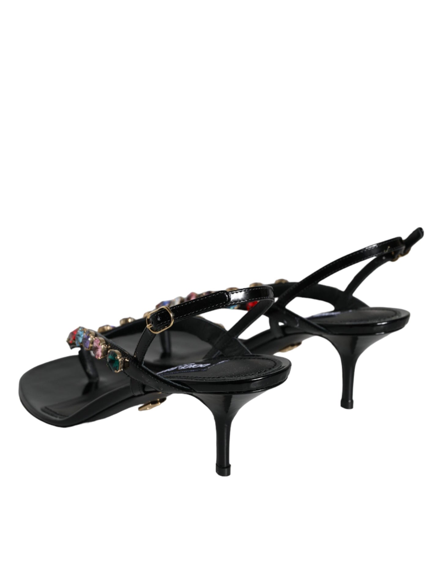 Dolce & Gabbana Schwarzes Leder Kristall Slingback Sandalen Schuhe