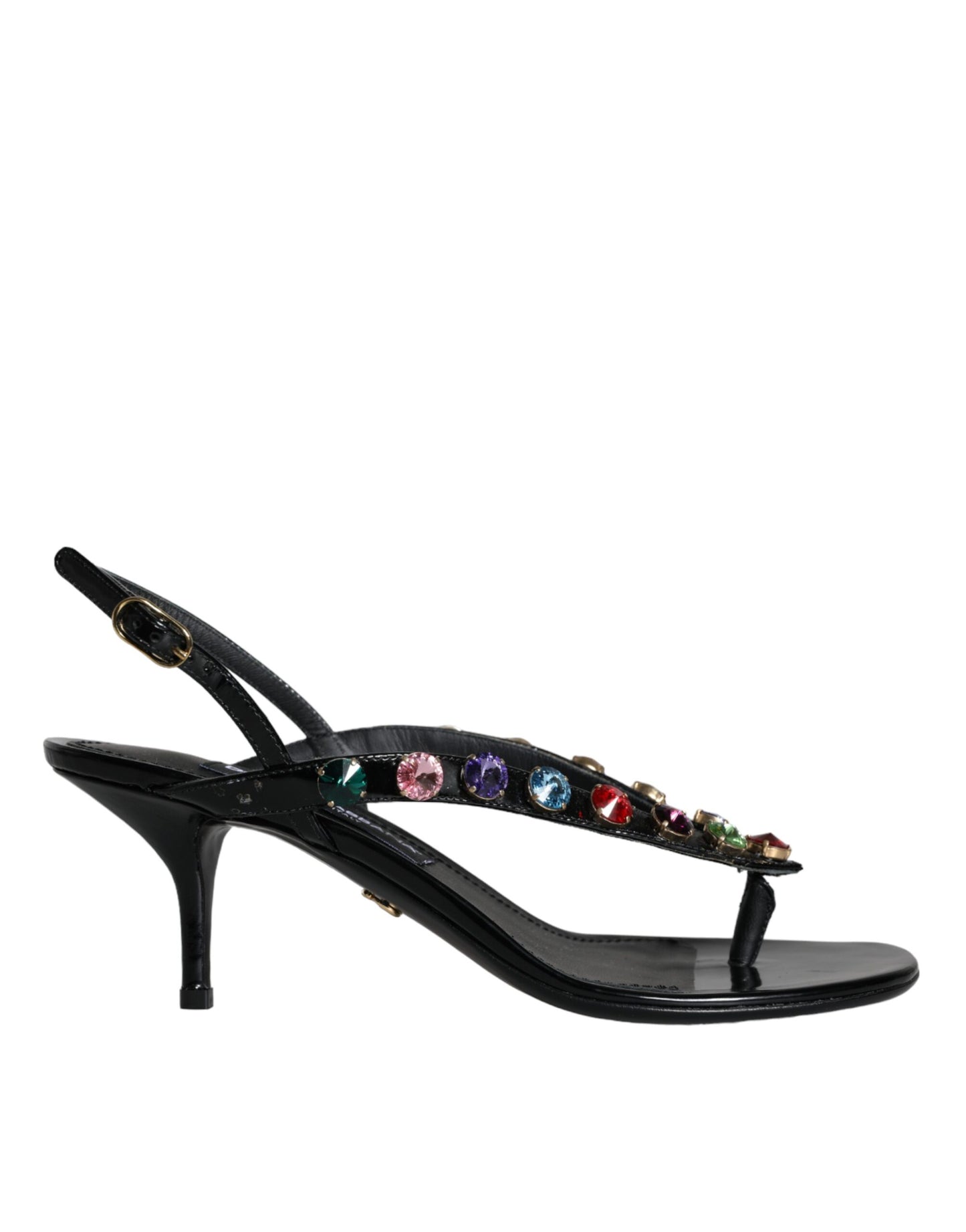 Dolce & Gabbana Schwarzes Leder Kristall Slingback Sandalen Schuhe