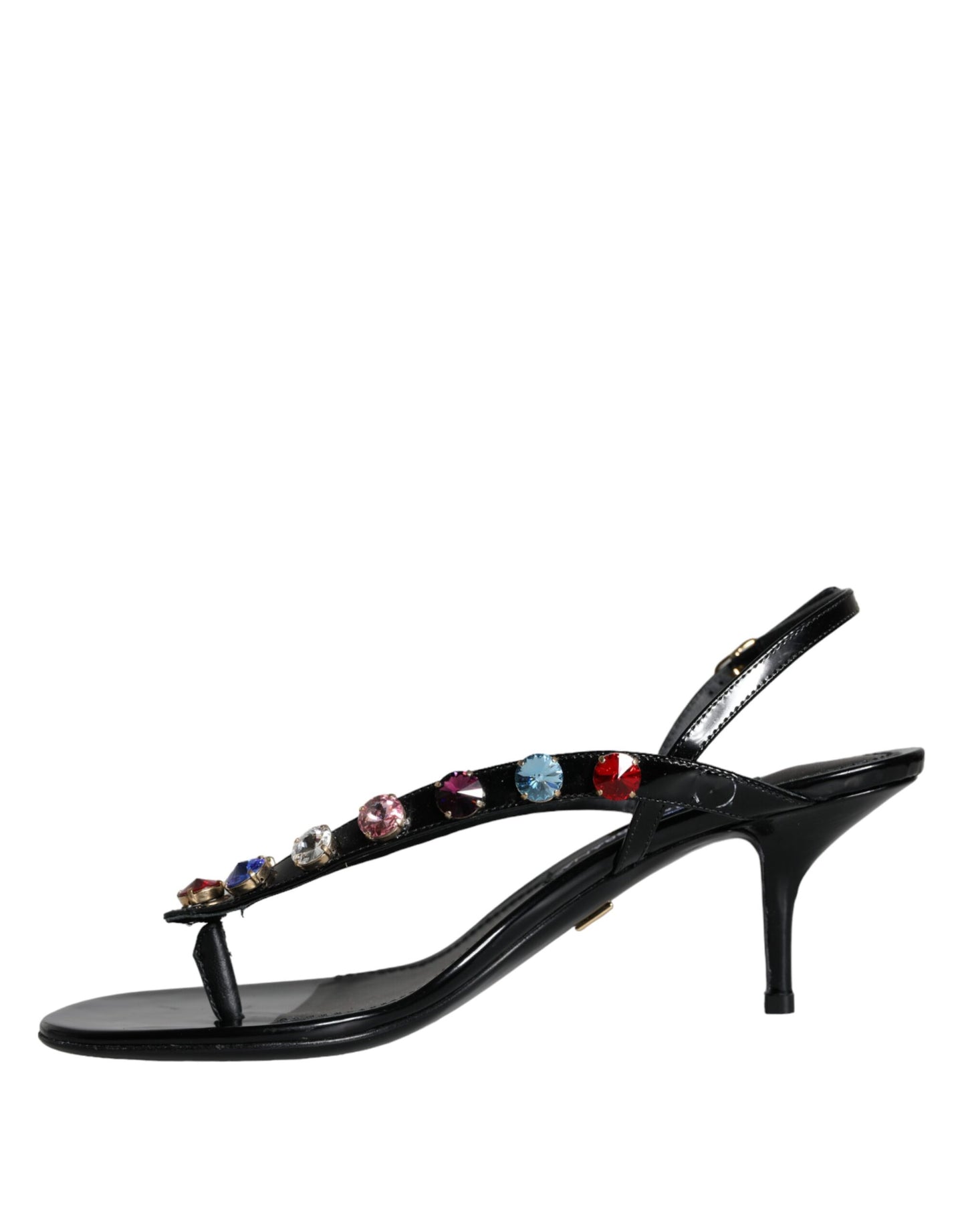 Dolce & Gabbana Schwarzes Leder Kristall Slingback Sandalen Schuhe