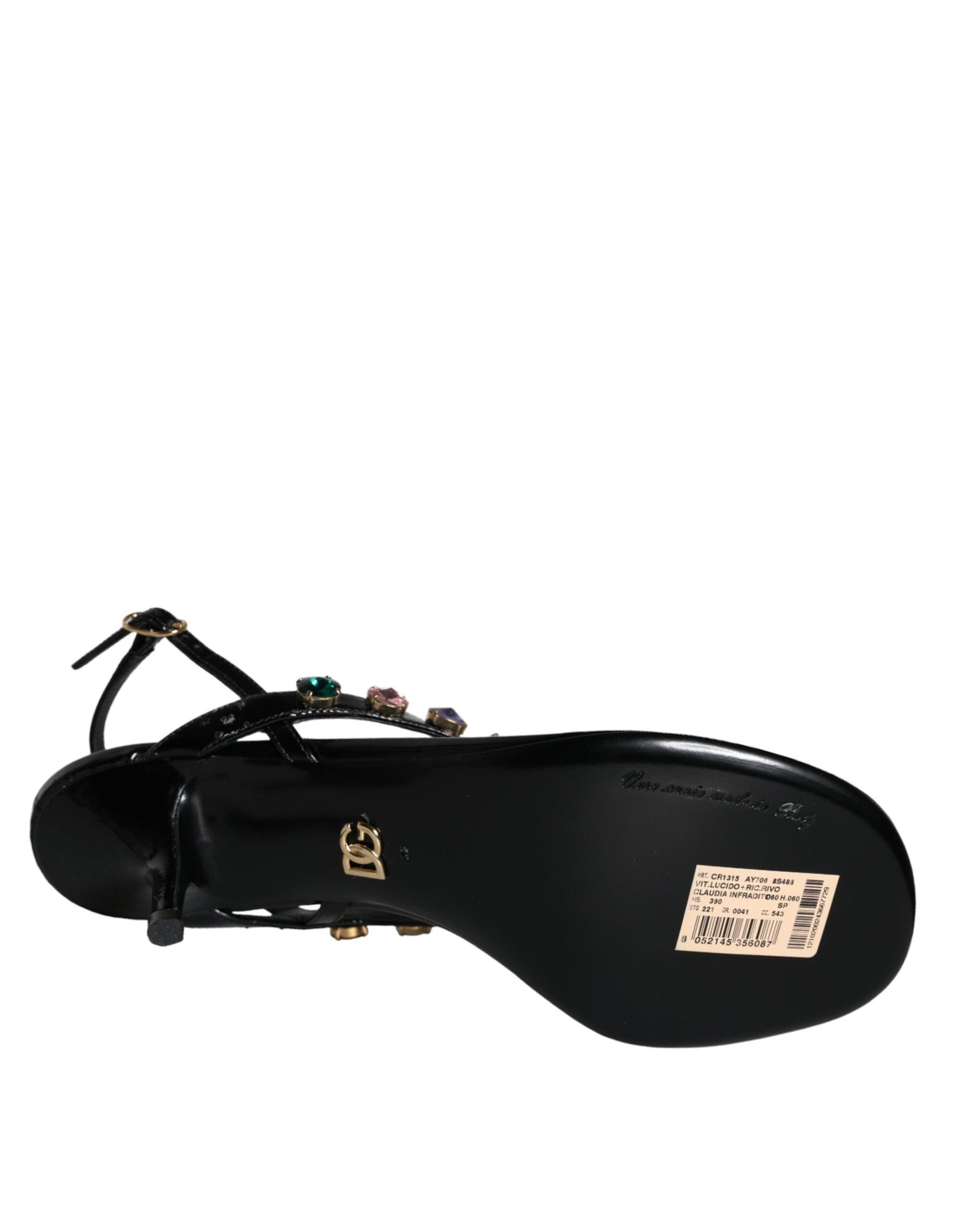 Dolce & Gabbana Schwarzes Leder Kristall Slingback Sandalen Schuhe