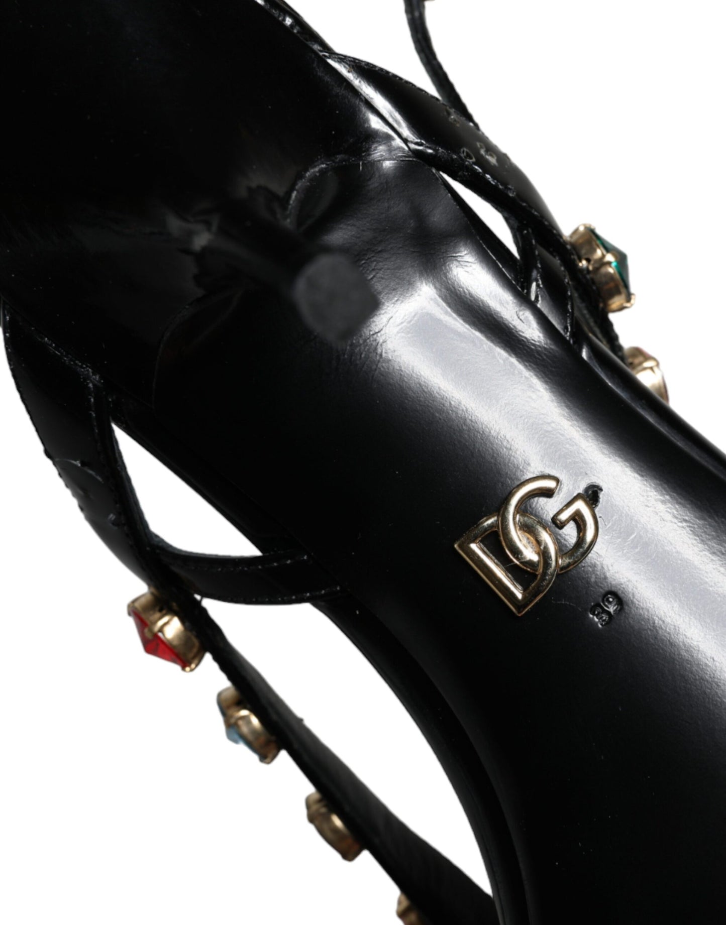 Dolce & Gabbana Schwarzes Leder Kristall Slingback Sandalen Schuhe