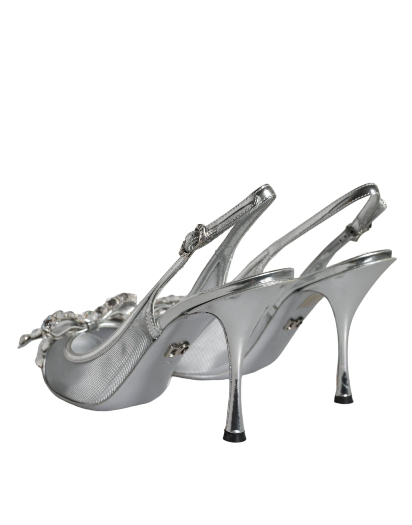 Dolce & Gabbana Silberne, kristallverzierte Slingback-Schuhe aus Mesh