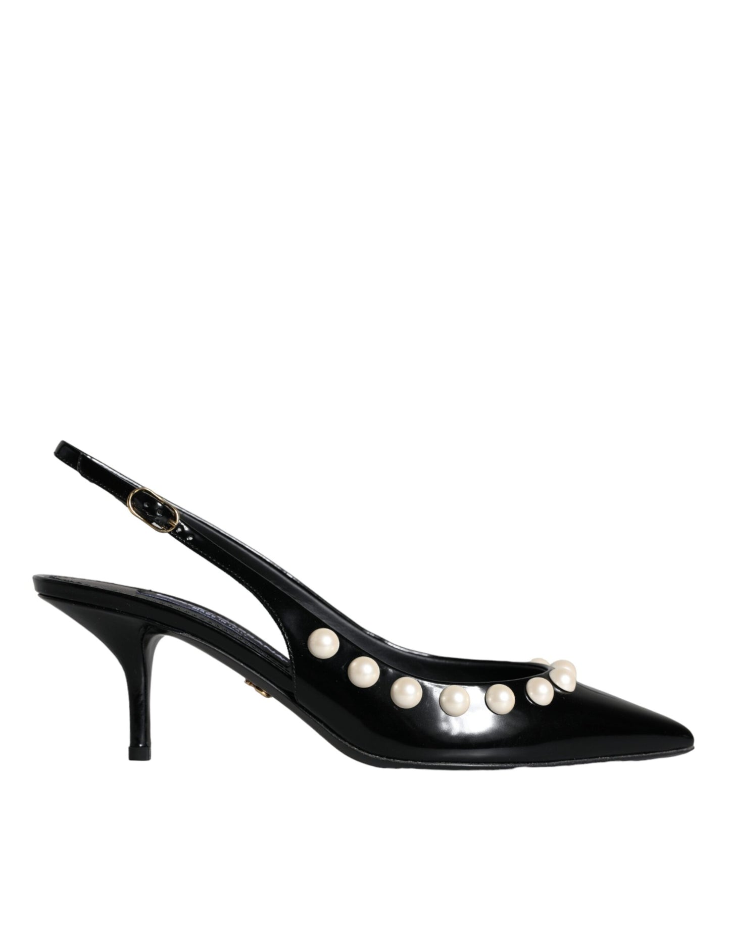 Dolce & Gabbana Schwarze Leder Faux Perle Ferse Slingback Schuhe