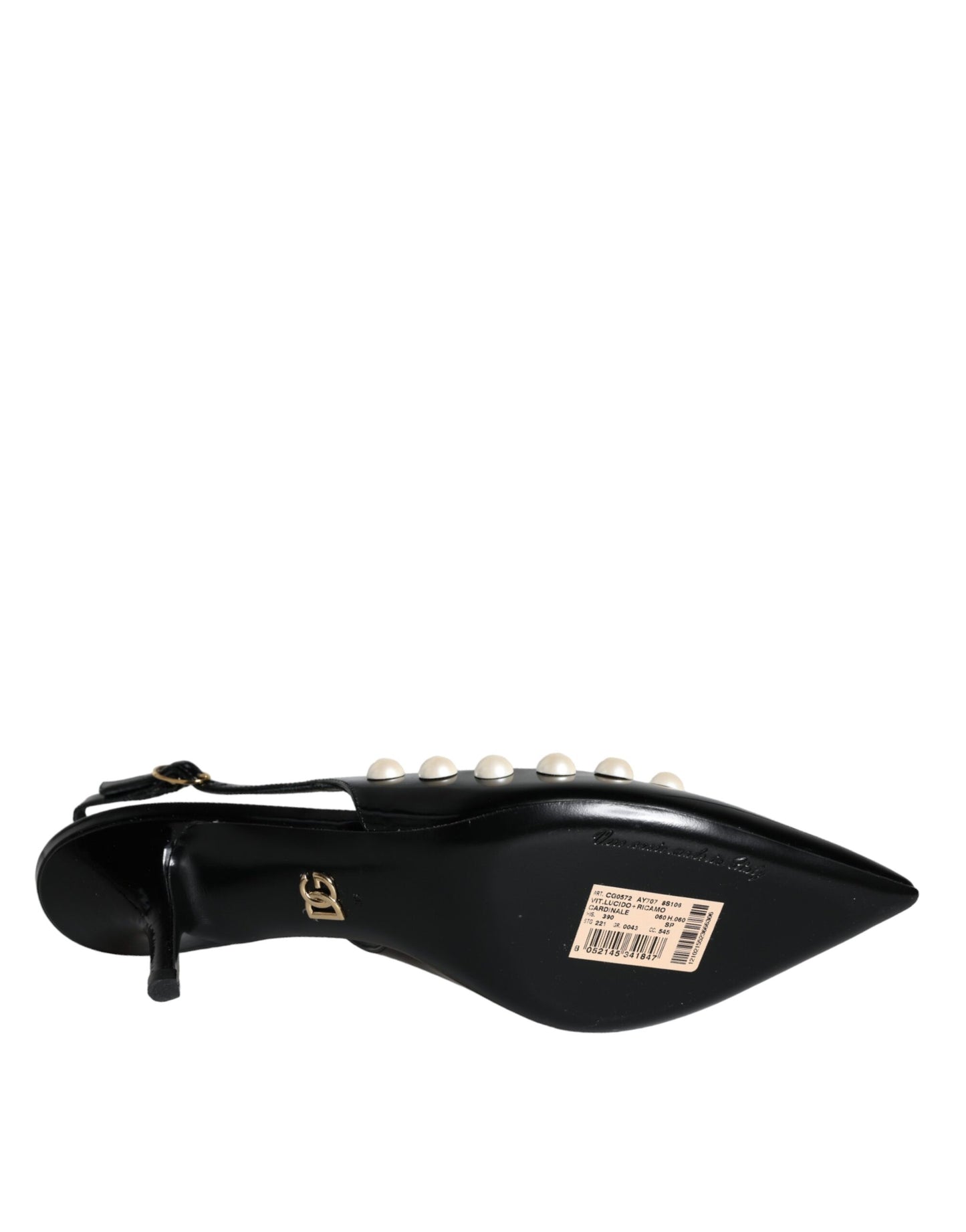 Dolce & Gabbana Schwarze Leder Faux Perle Ferse Slingback Schuhe