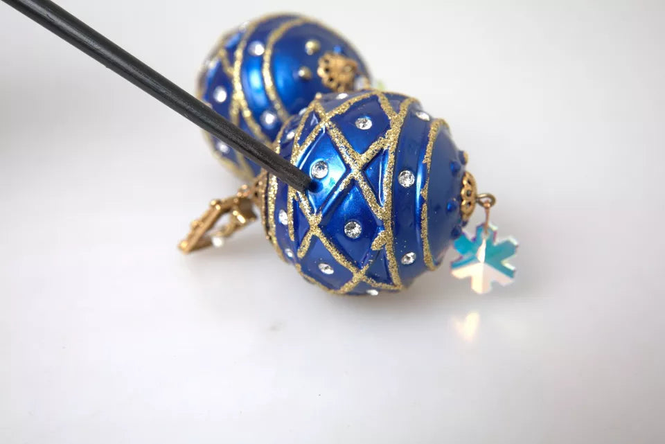 Dolce & Gabbana Gold Messing Blau Dangle Weihnachten Ball Crystal Clip auf Ohrringe