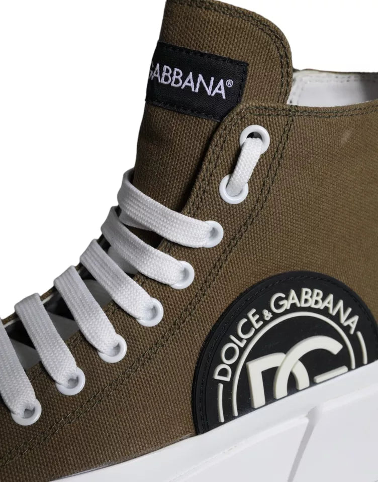 Dolce & Gabbana Armee Grün Segeltuch Logo Turnschuhe Stiefel Schuhe