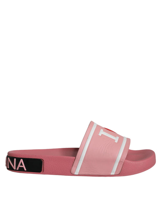 Dolce & Gabbana Pink Leather I Love D&G Sandals Slides Shoes