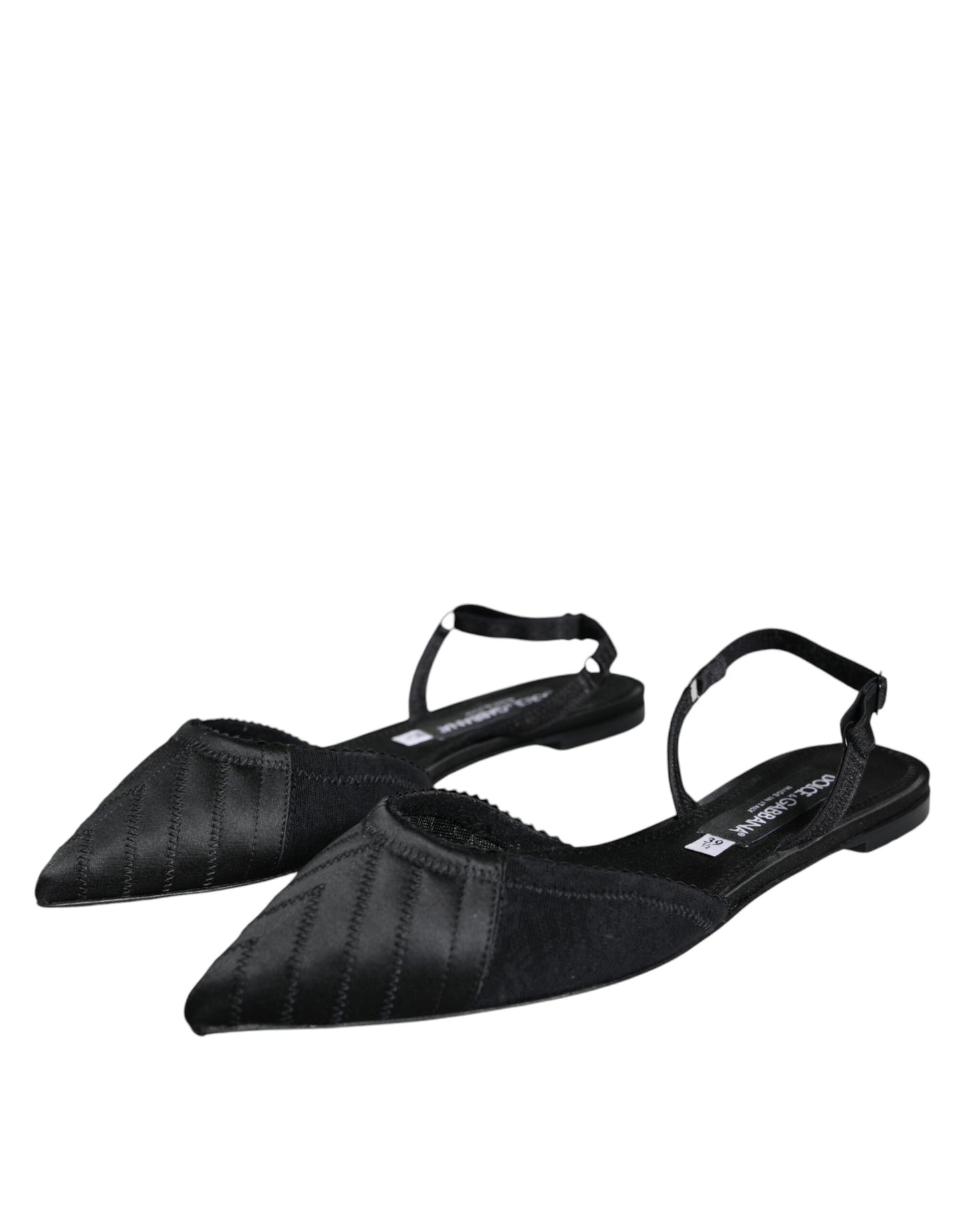 Dolce & Gabbana Black Satin Flats Slingback Sandals Shoes