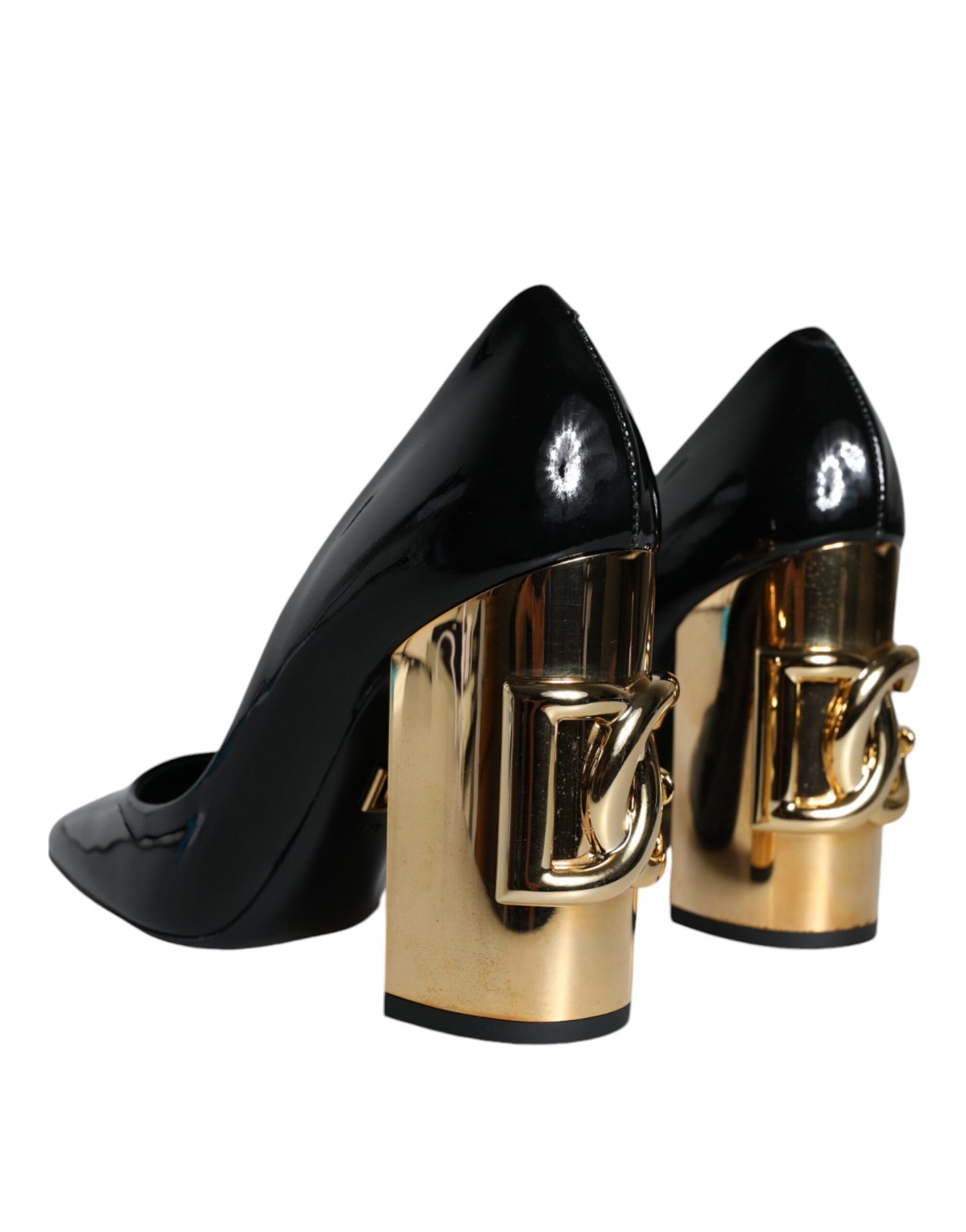 Dolce & Gabbana Black Gold Patent Leather Logo Heels Pumps Shoes