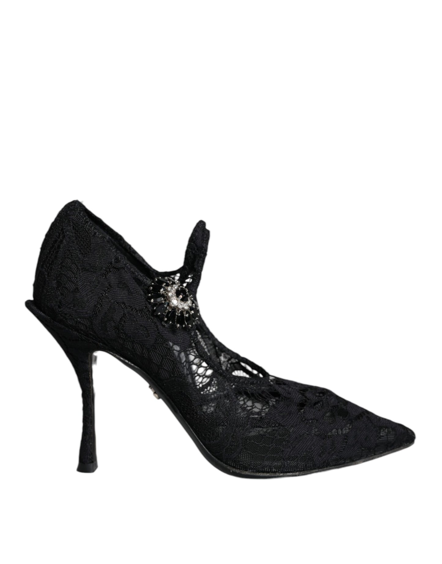 Dolce & Gabbana Black Mary Jane Pumps Lace Crystals Heels Shoes