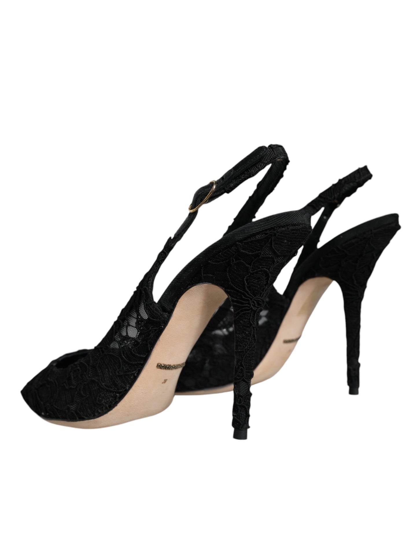 Dolce & Gabbana Black Taormina Lace Bellucci Slingbacks Shoes