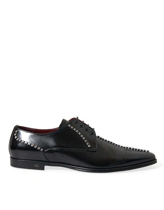 Dolce & Gabbana Black Leather Crystal Dress Formal Shoes