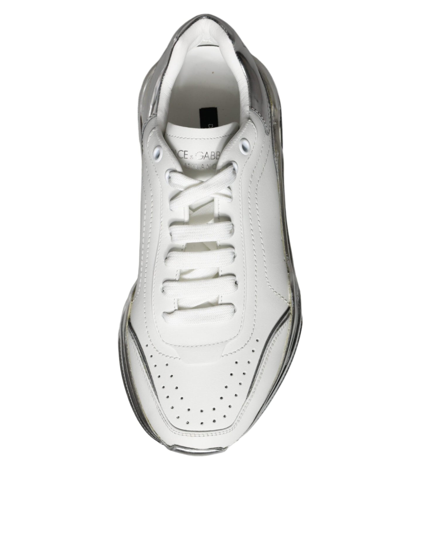 Dolce & Gabbana White Silver Daymaster Leather Sneakers Shoes